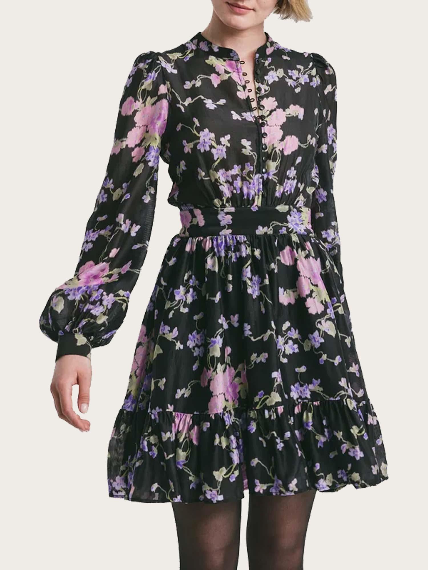 Striped Organza Flounce Dress - Midnight Viola