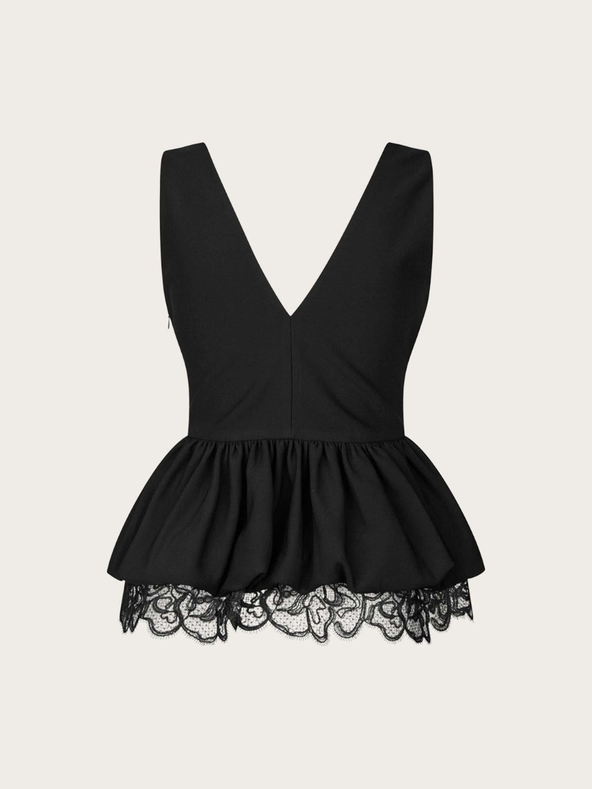 V-Neck Peplum Top - Black