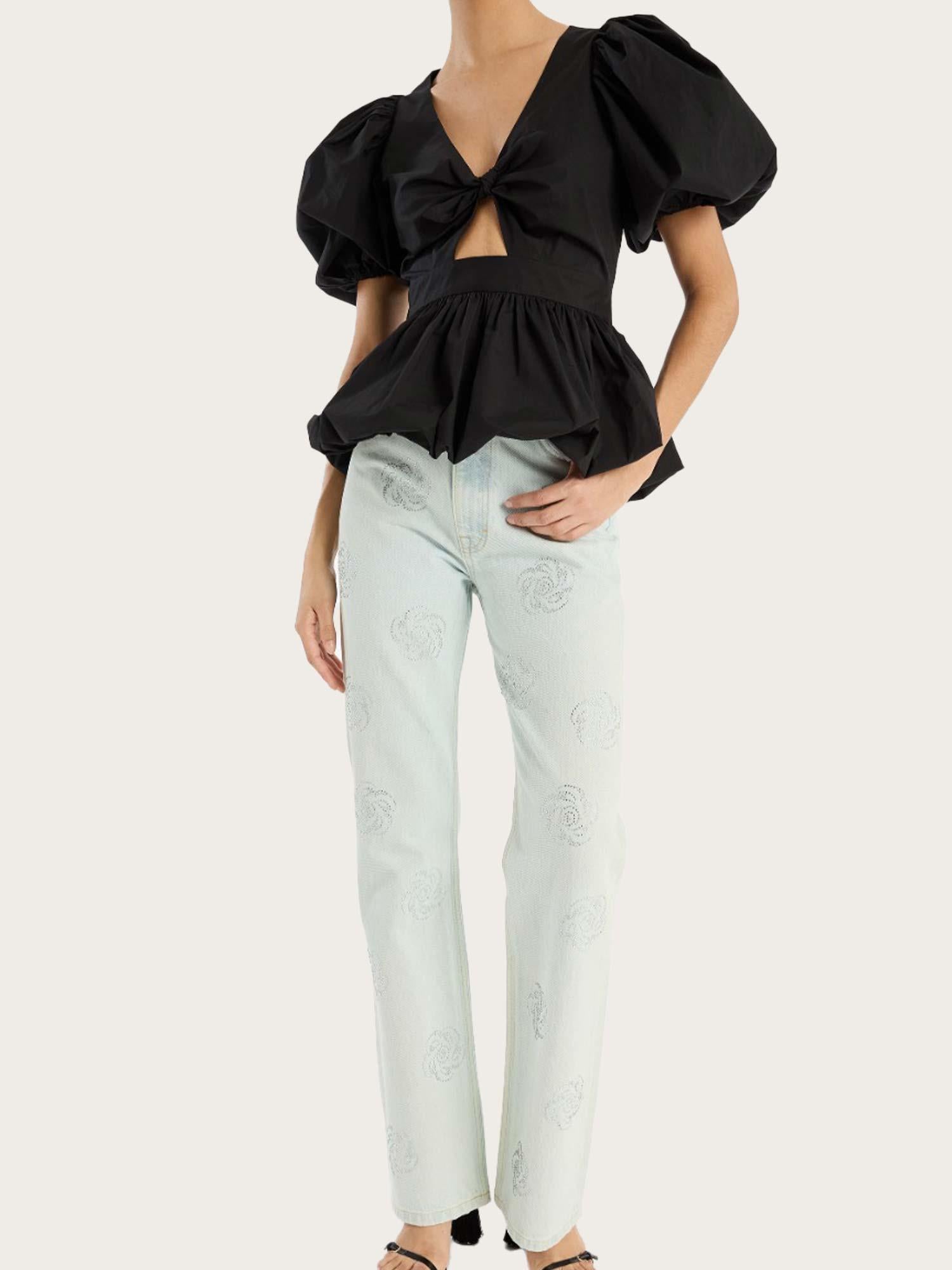 Washed Twill Stud Jeans - Light Blue Denim