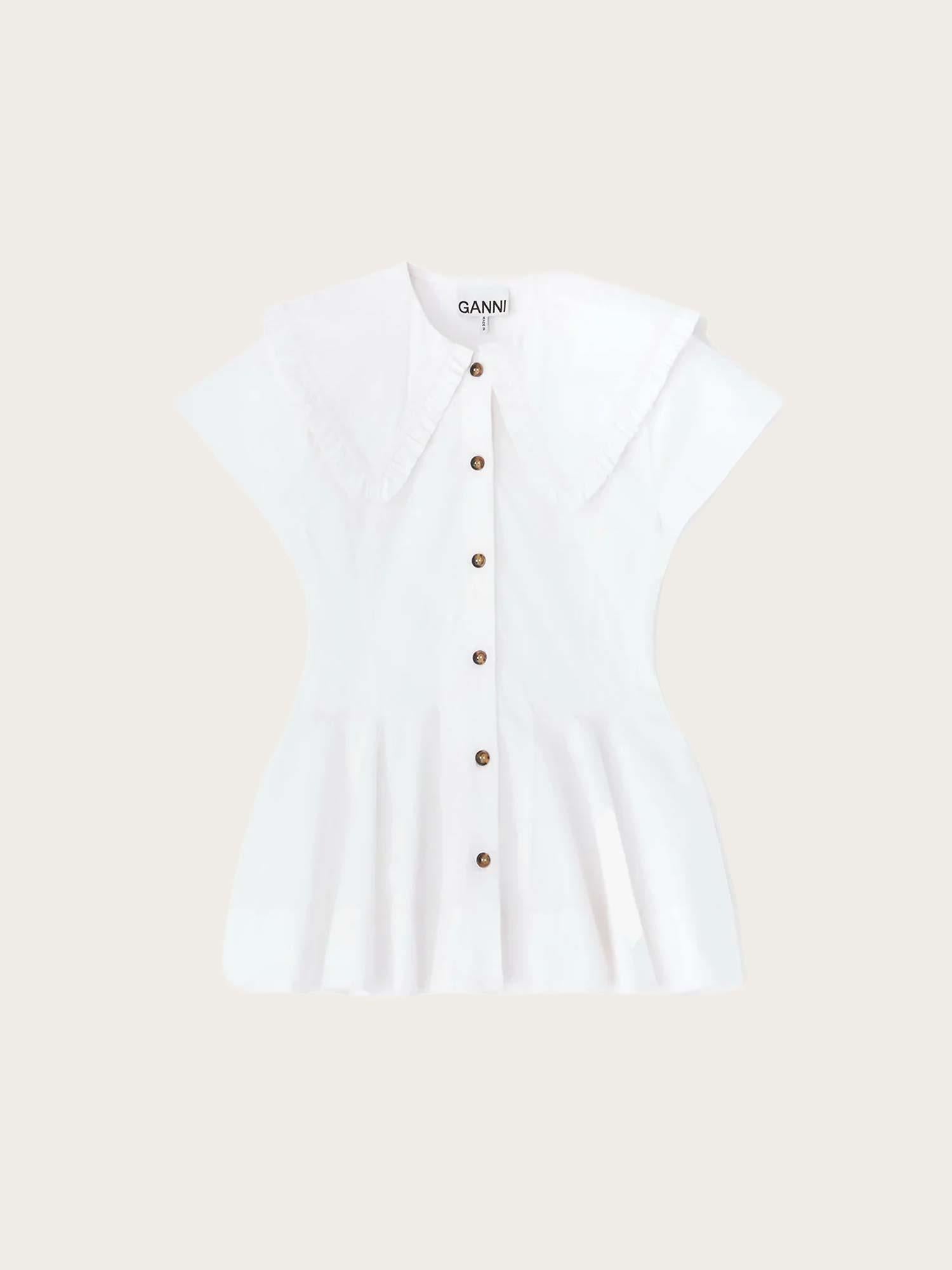 Stretch Cotton Peter Pan Collar Shirt - Bright White