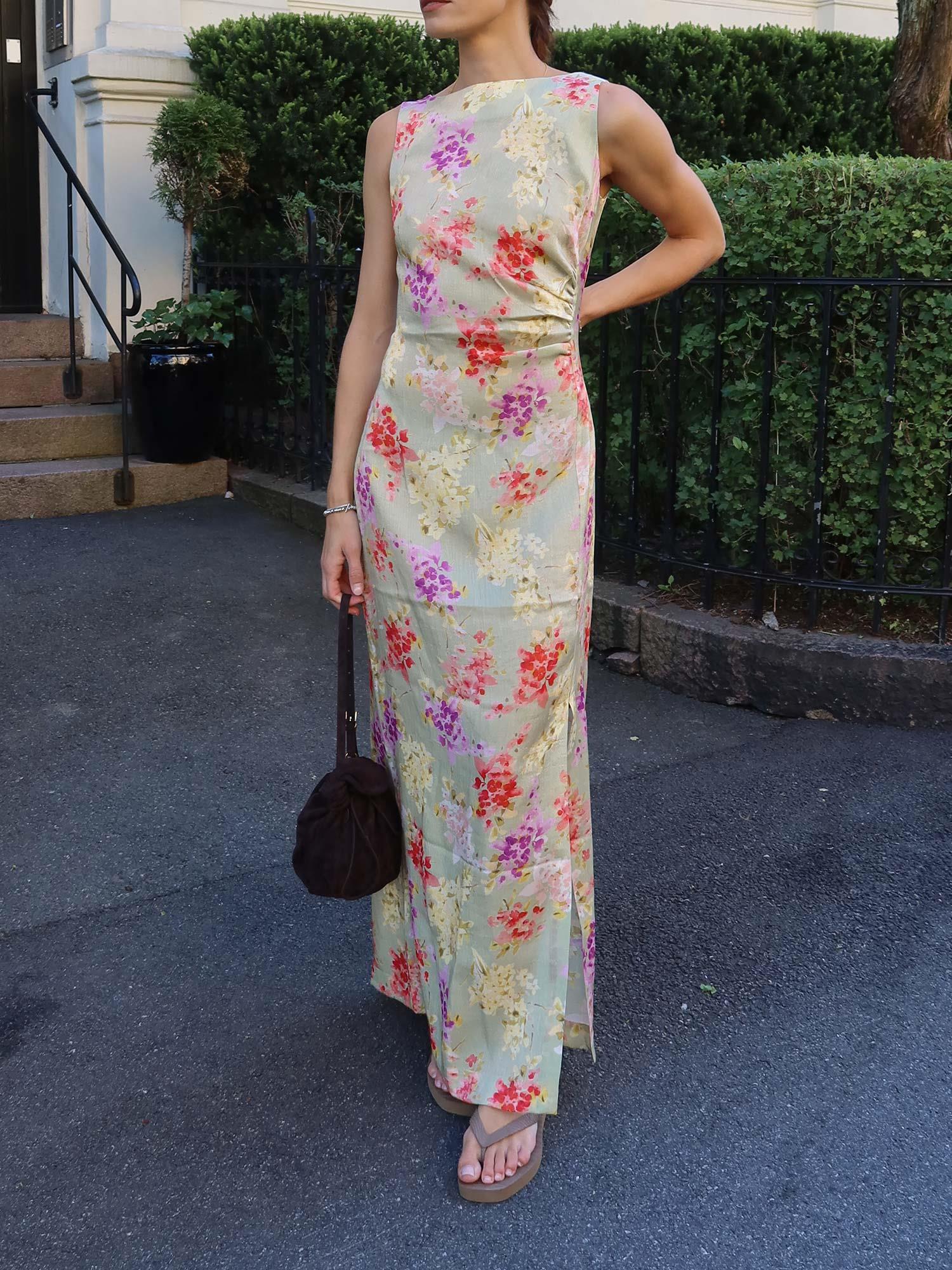 Shiny Sleeveless Dress - Vintage bouquet