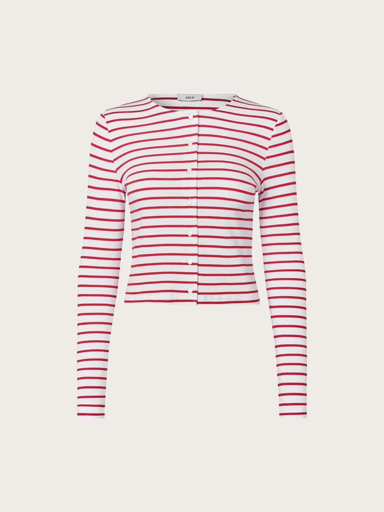 Enally LS O-N Cardigan ST - Salsa White Stripe
