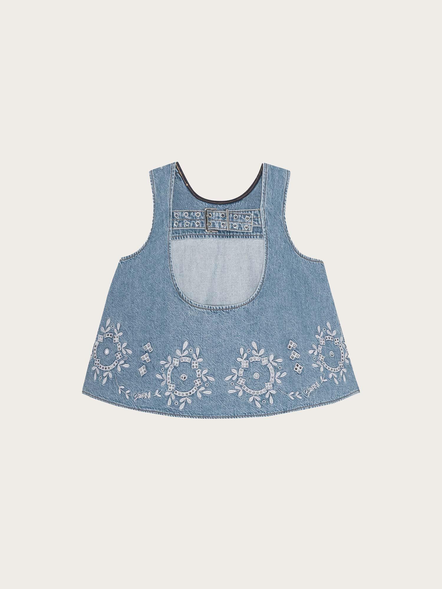 Broderie Anglaise Denim Top - Light Blue Stone