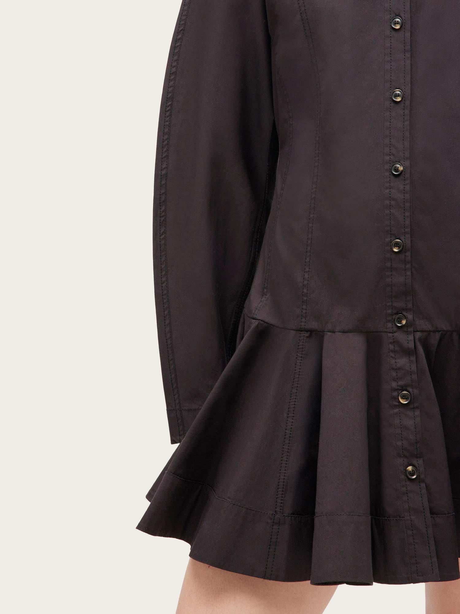 Stretch Cotton Buttoned Mini Dress - Black