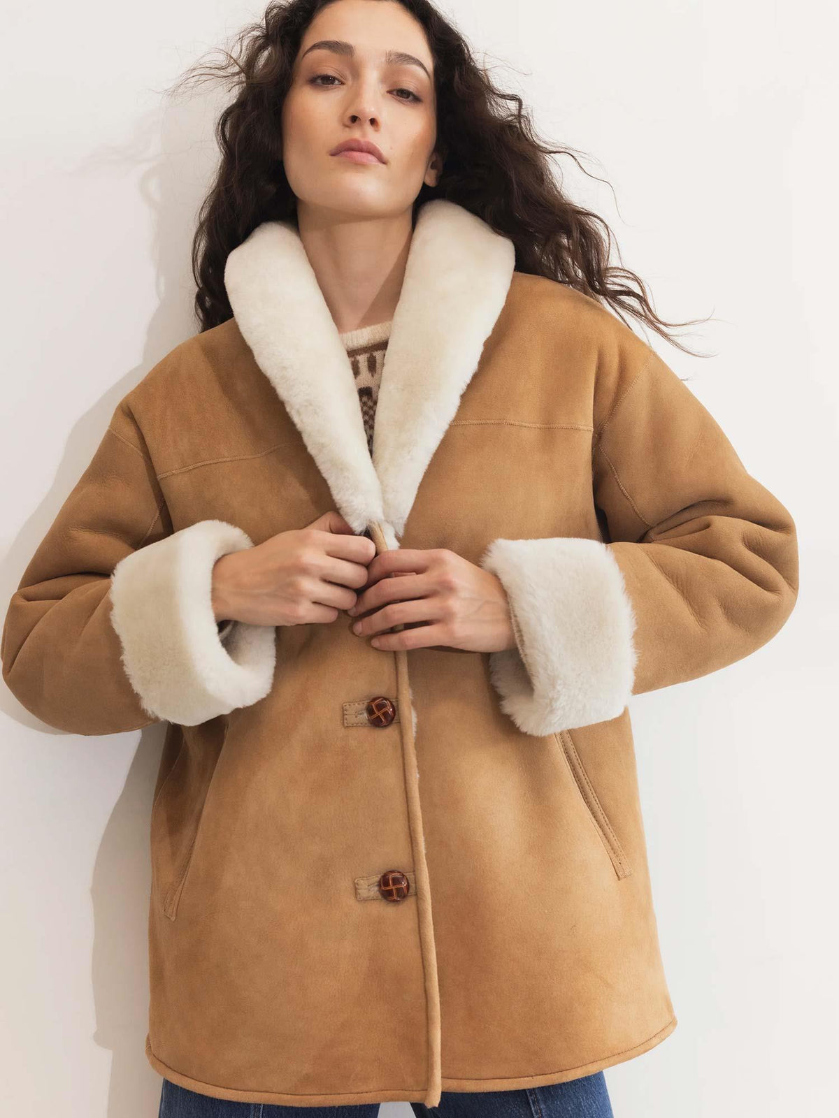 Luna Shearling Jacket - Camel Suede