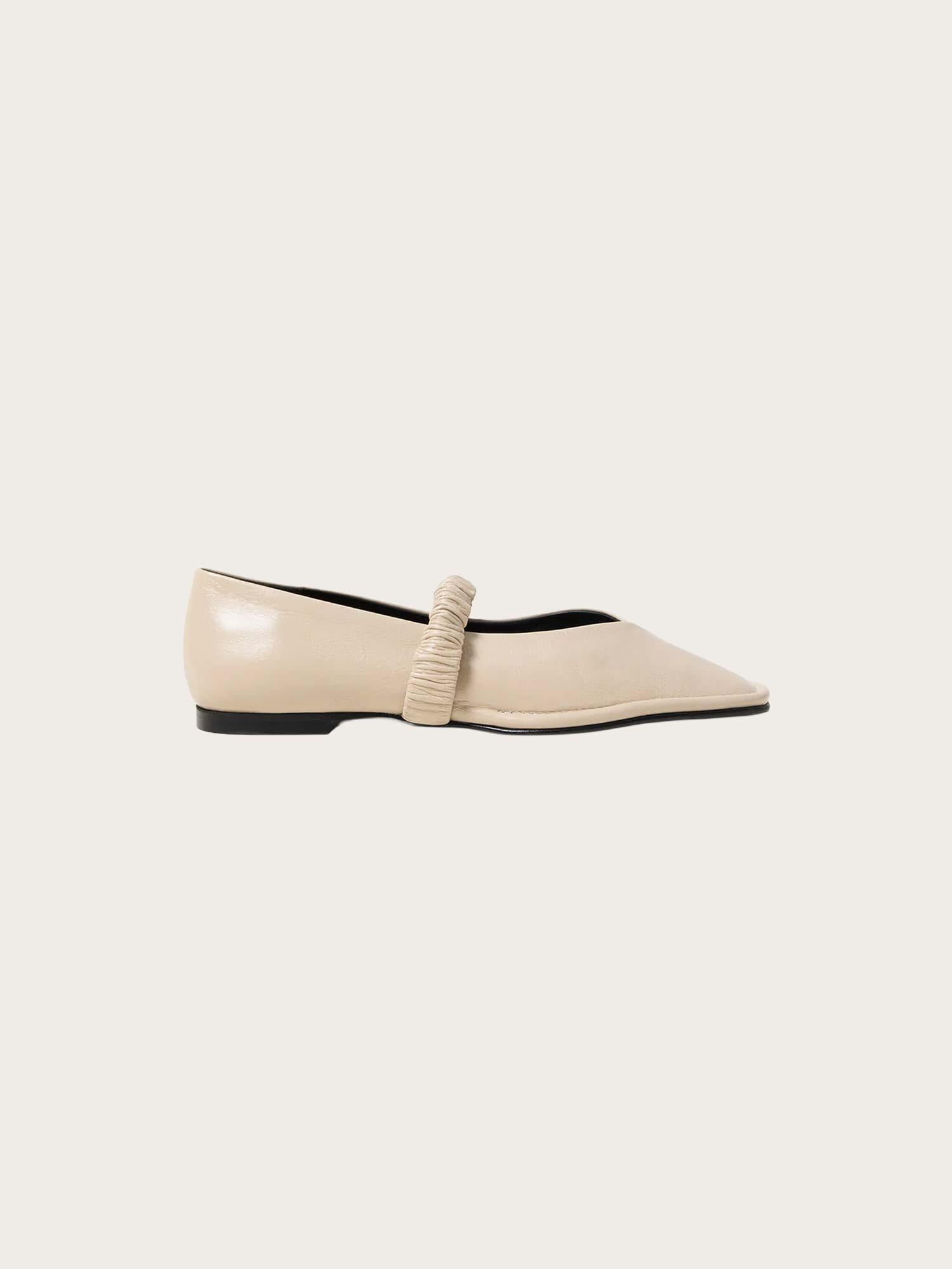 Lautan Cream Leather Ballet Flats