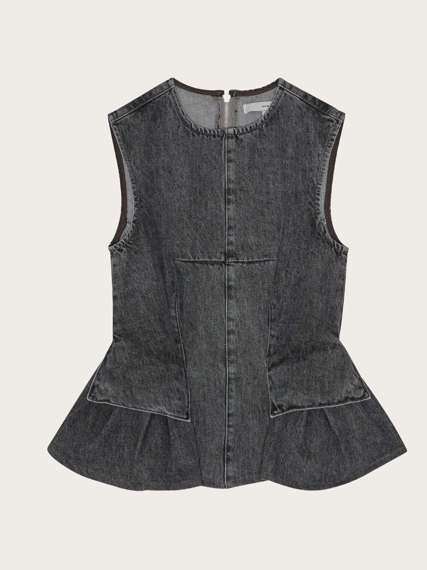 Peplum Denim Top - Frost Grey