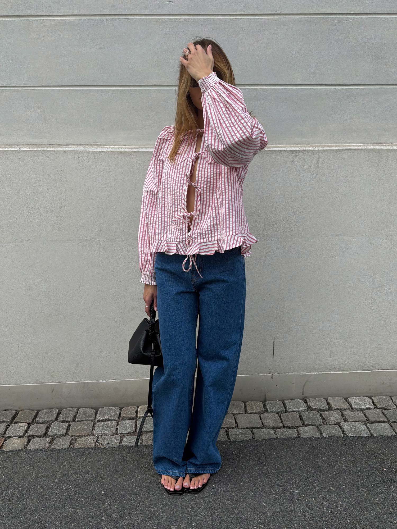 Seersucker Bow Blouse - Pink Stripe