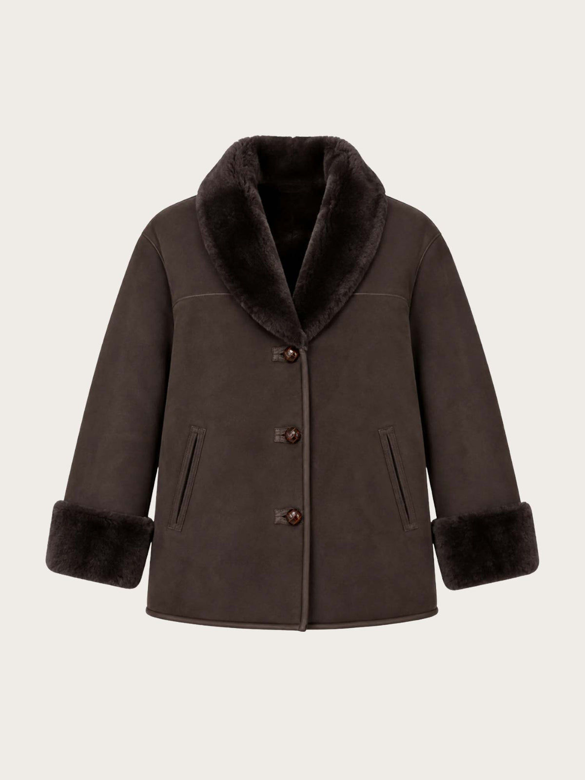 Luna Shearling Jacket - Dark Brown Suede
