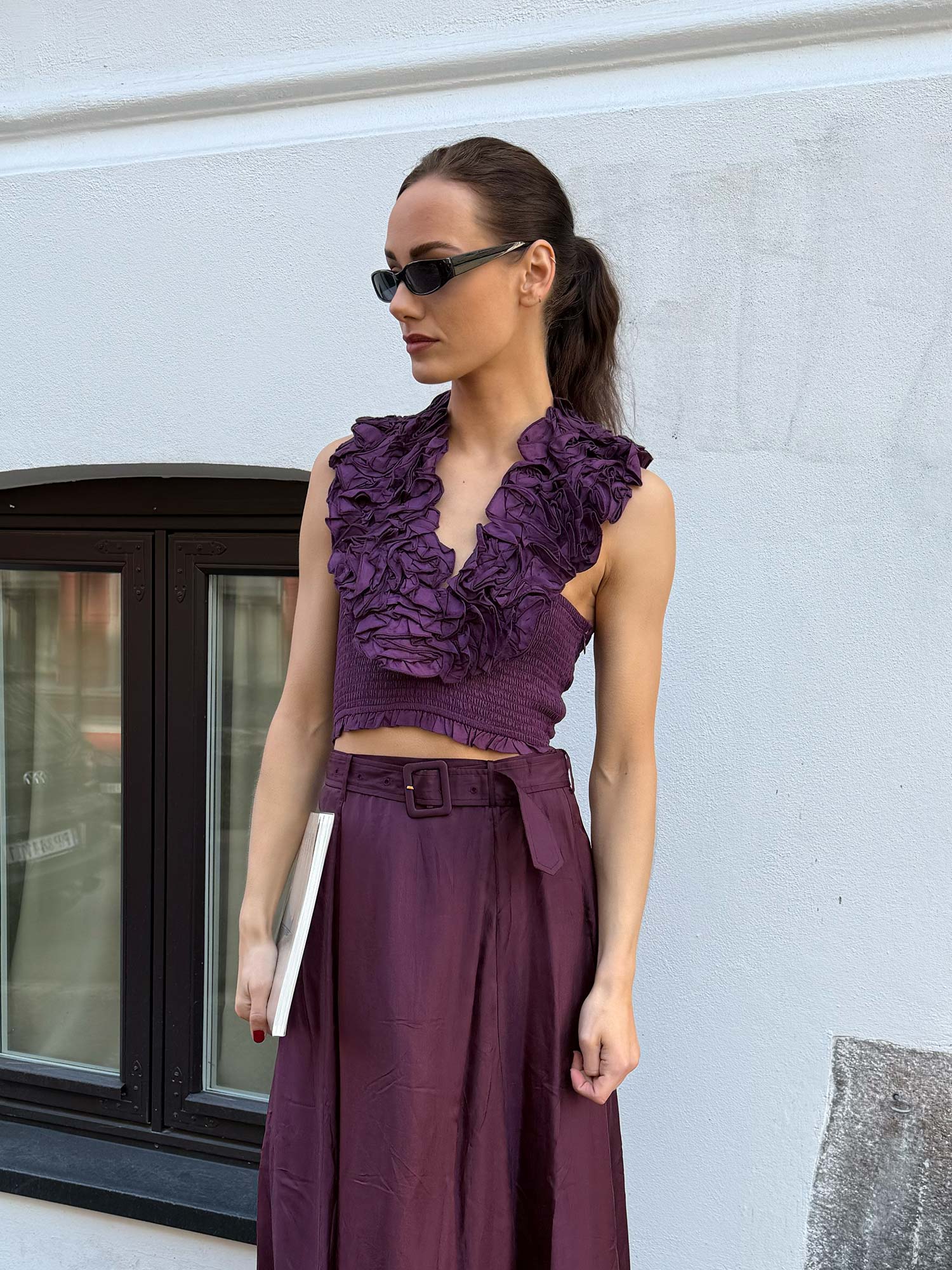 Viscose Frill Top - Burgundy