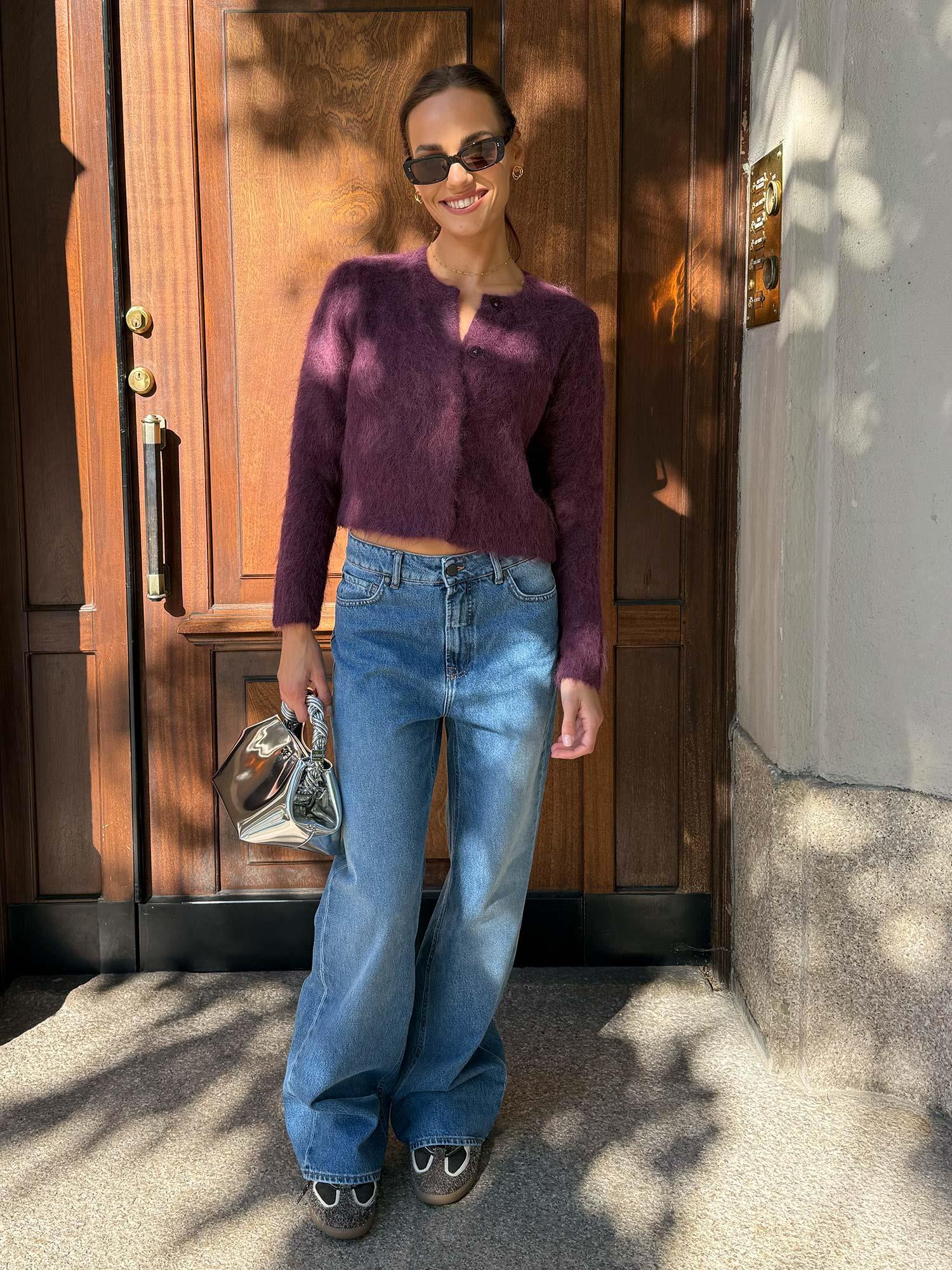 Hairy Knit Jacket - Burgundy