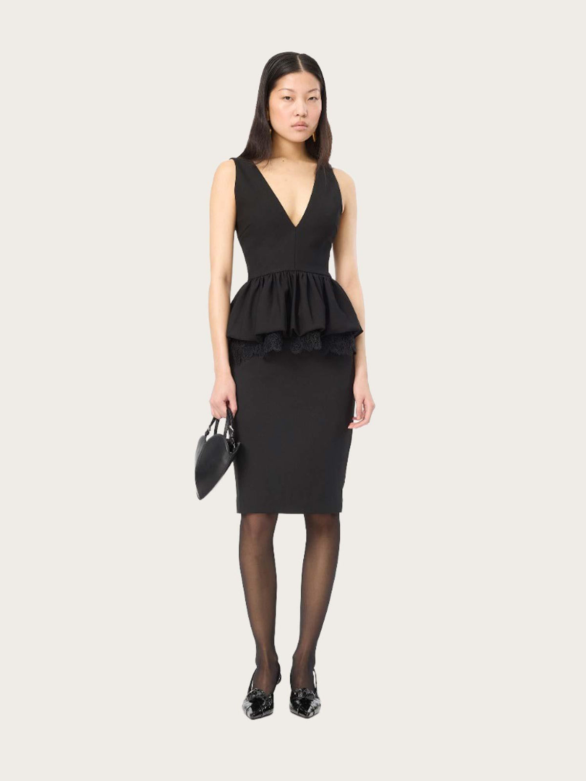 V-Neck Peplum Top - Black