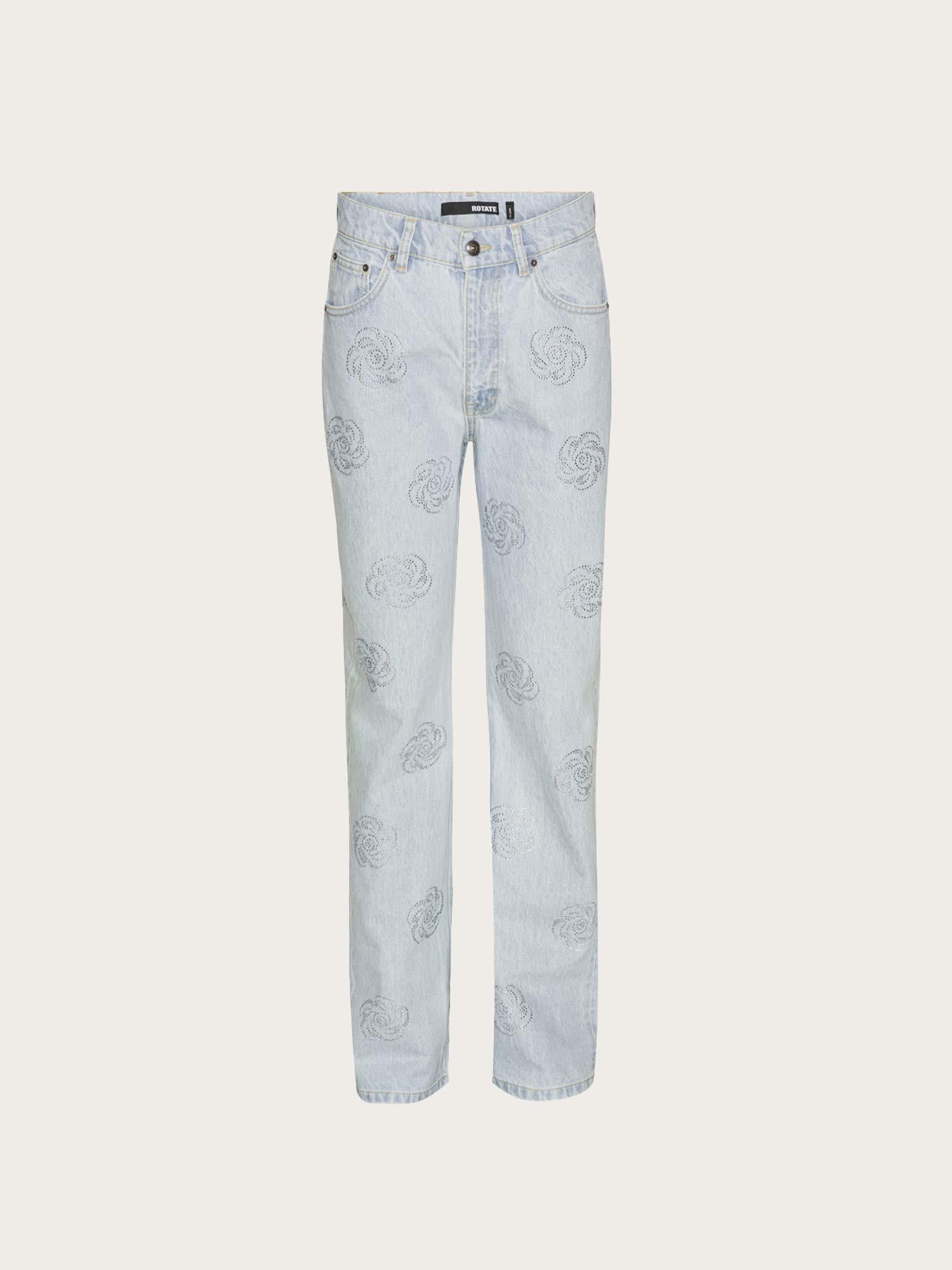 Washed Twill Stud Jeans - Light Blue Denim
