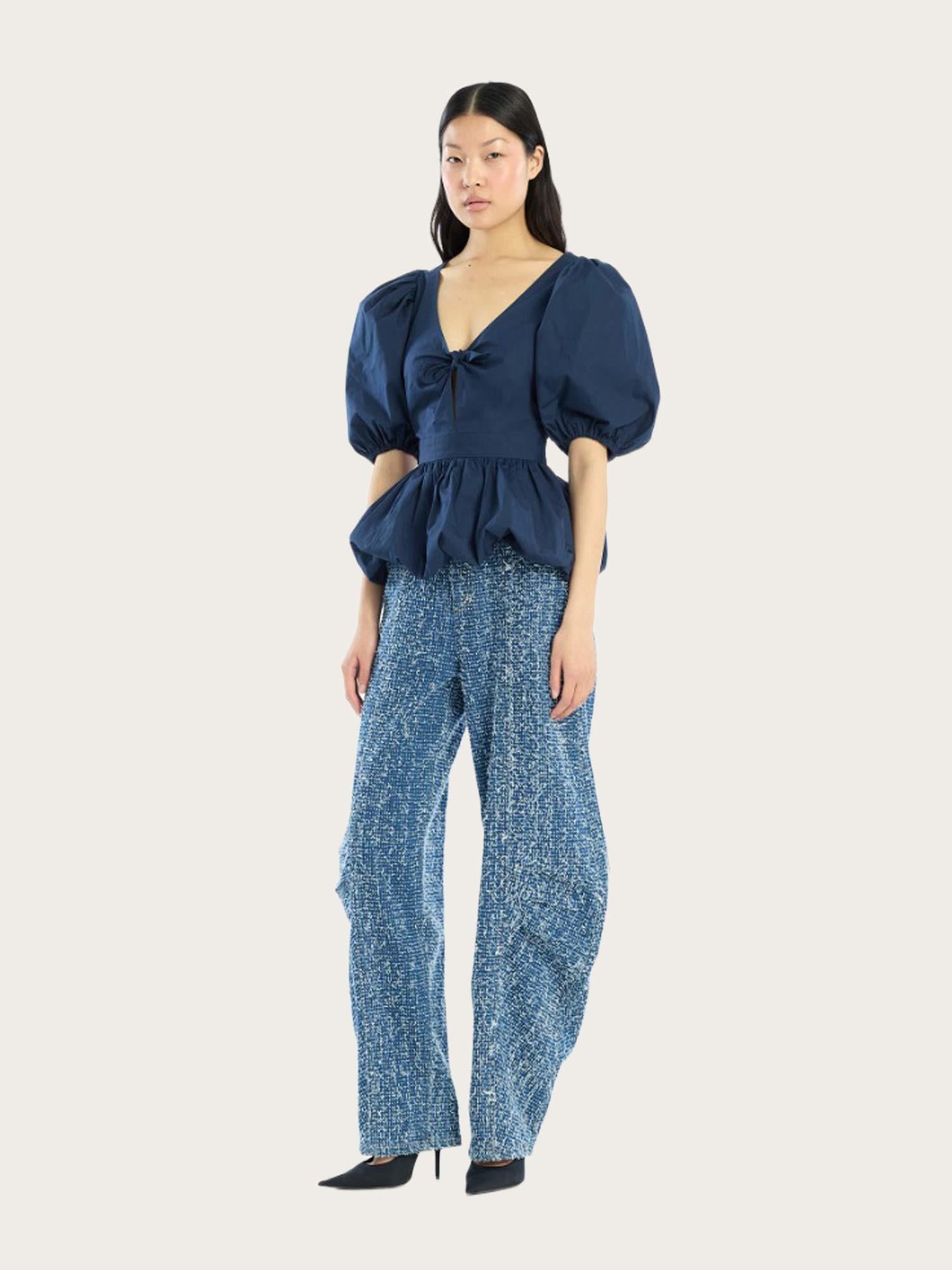 Puff Sleeve Bubble Top - Navy Blazer