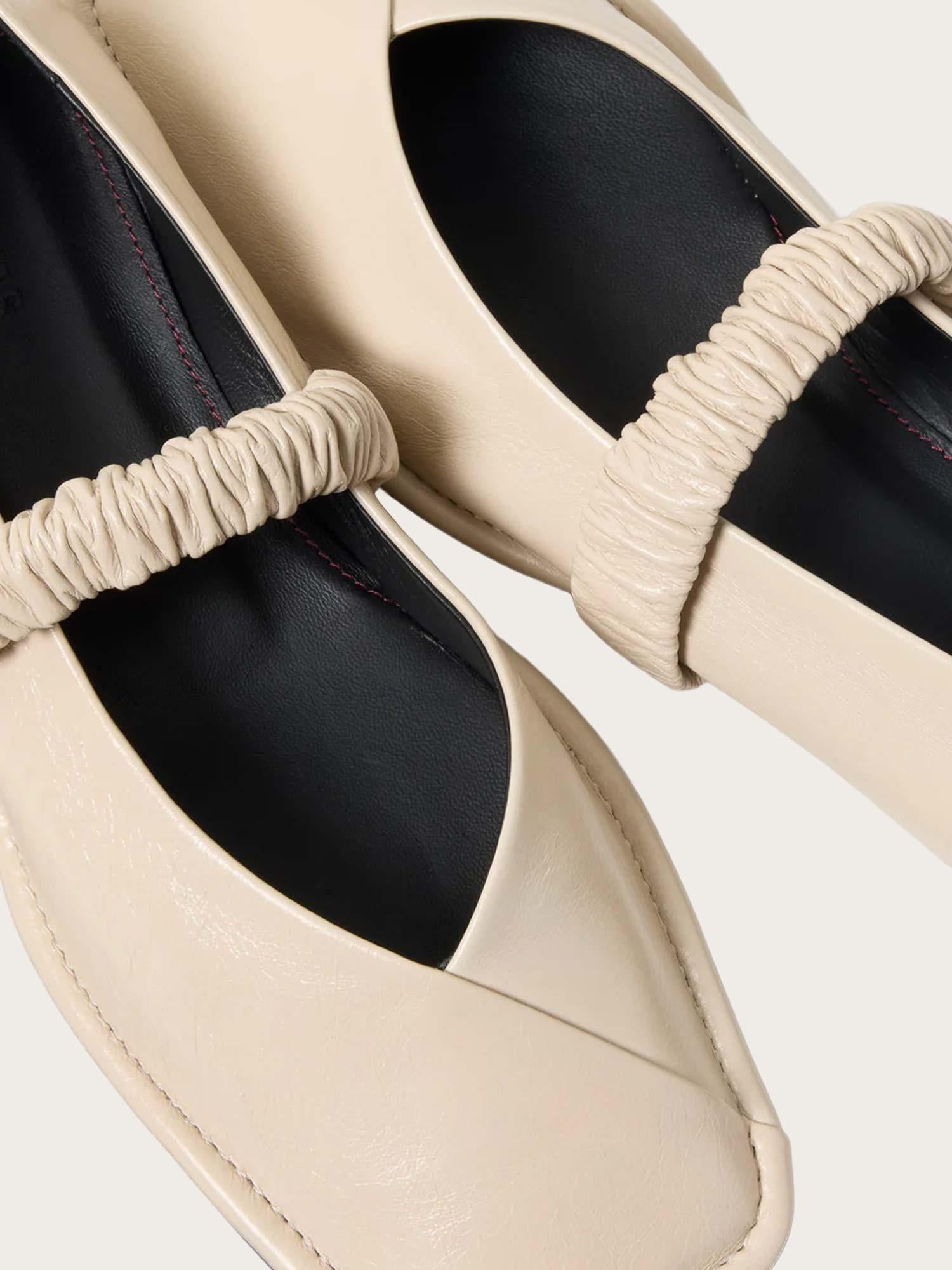 Lautan Cream Leather Ballet Flats