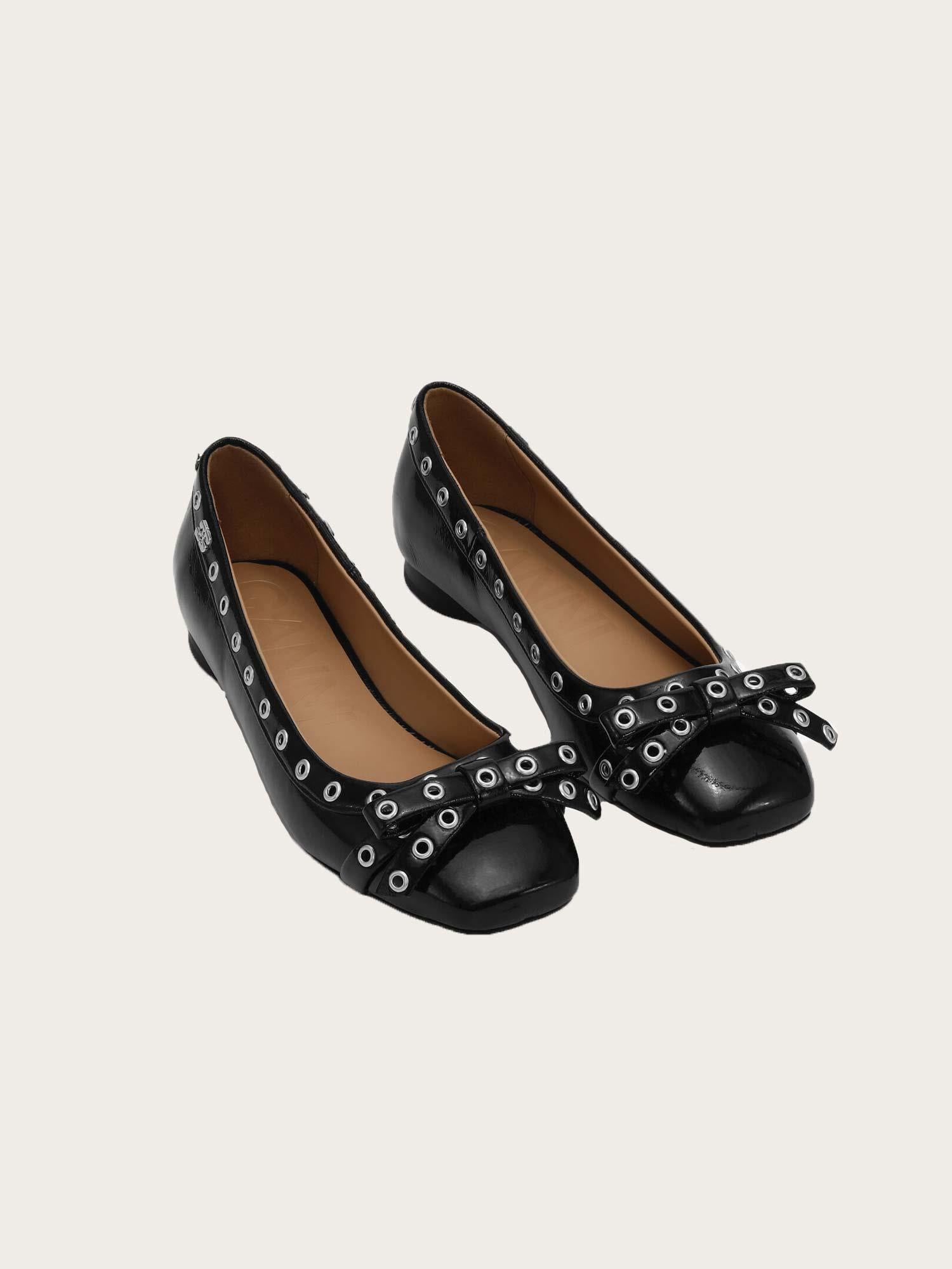 Eyelets Bow Ballerina Naplack - Black