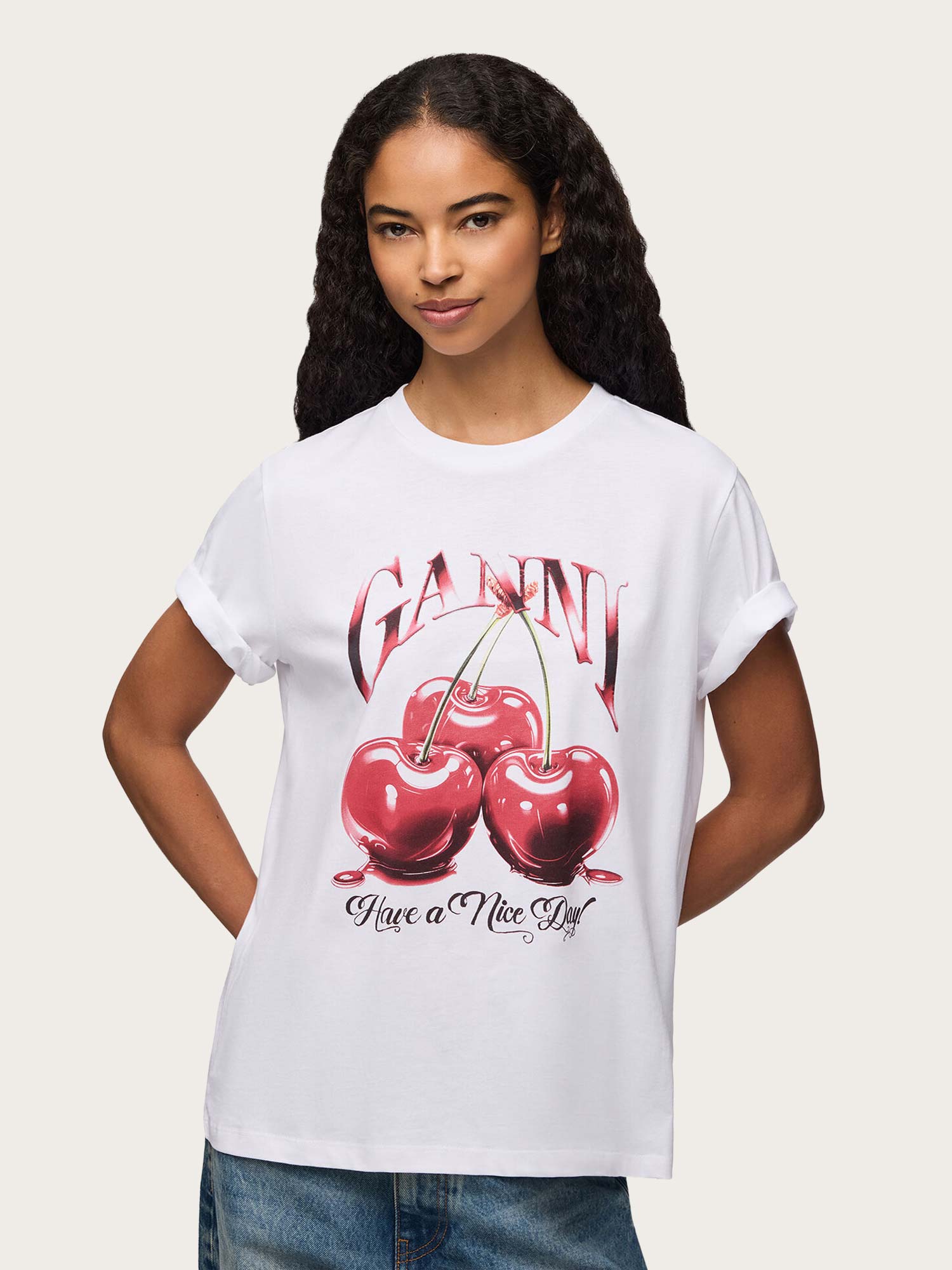 T4004 Basic Jersey Cherry Relaxed T-Shirt - Bright White