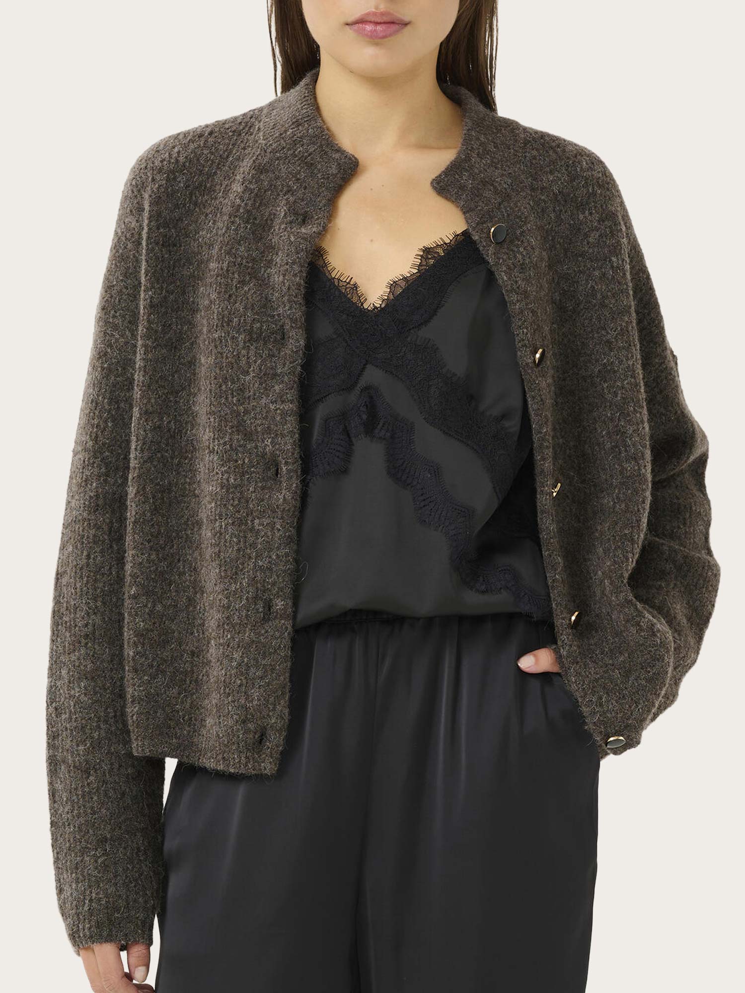 Alpha Short Cardigan - Chestnut Melange