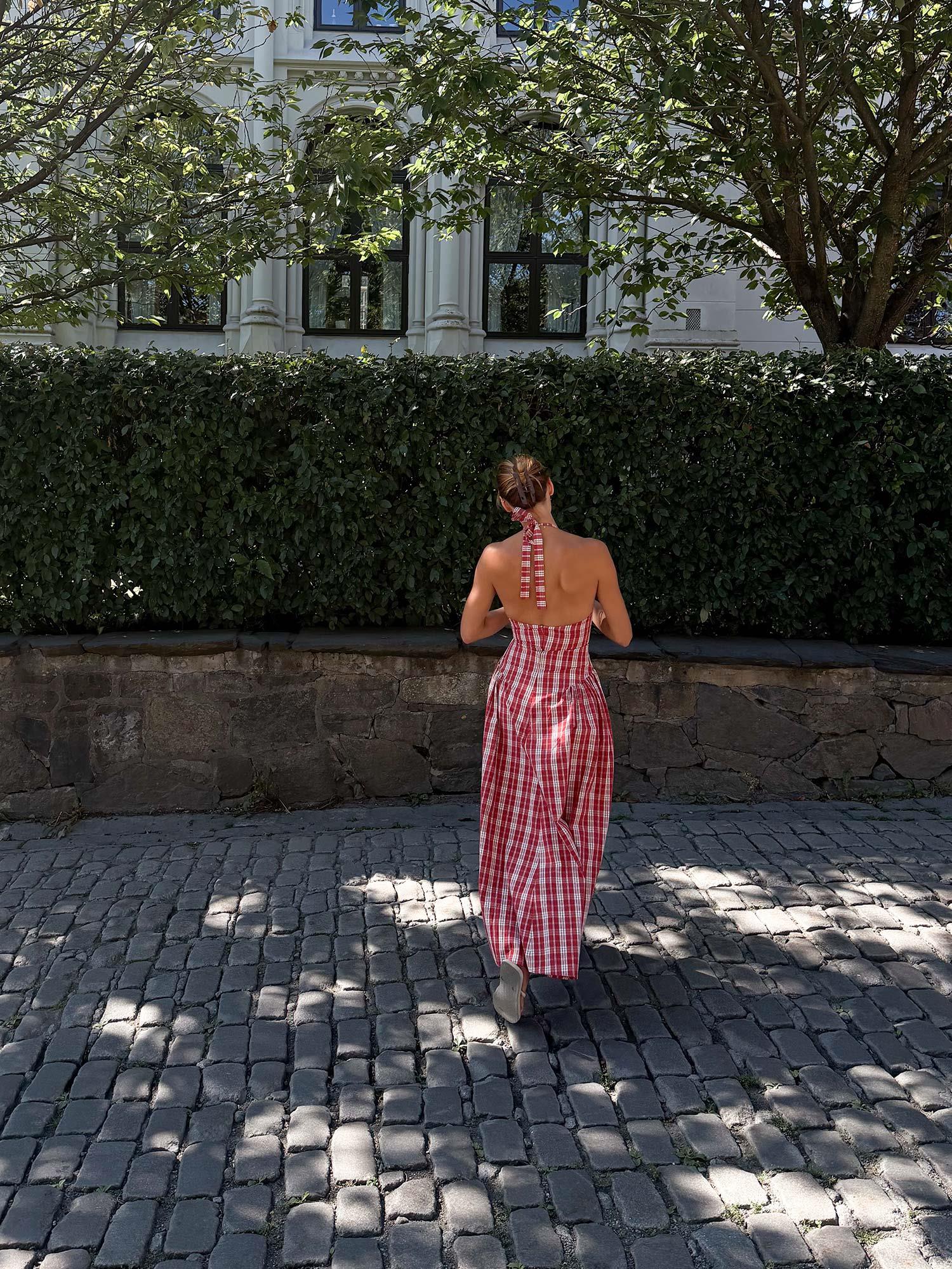Del Ros Midi Dress - Ines Check Terra Rosso