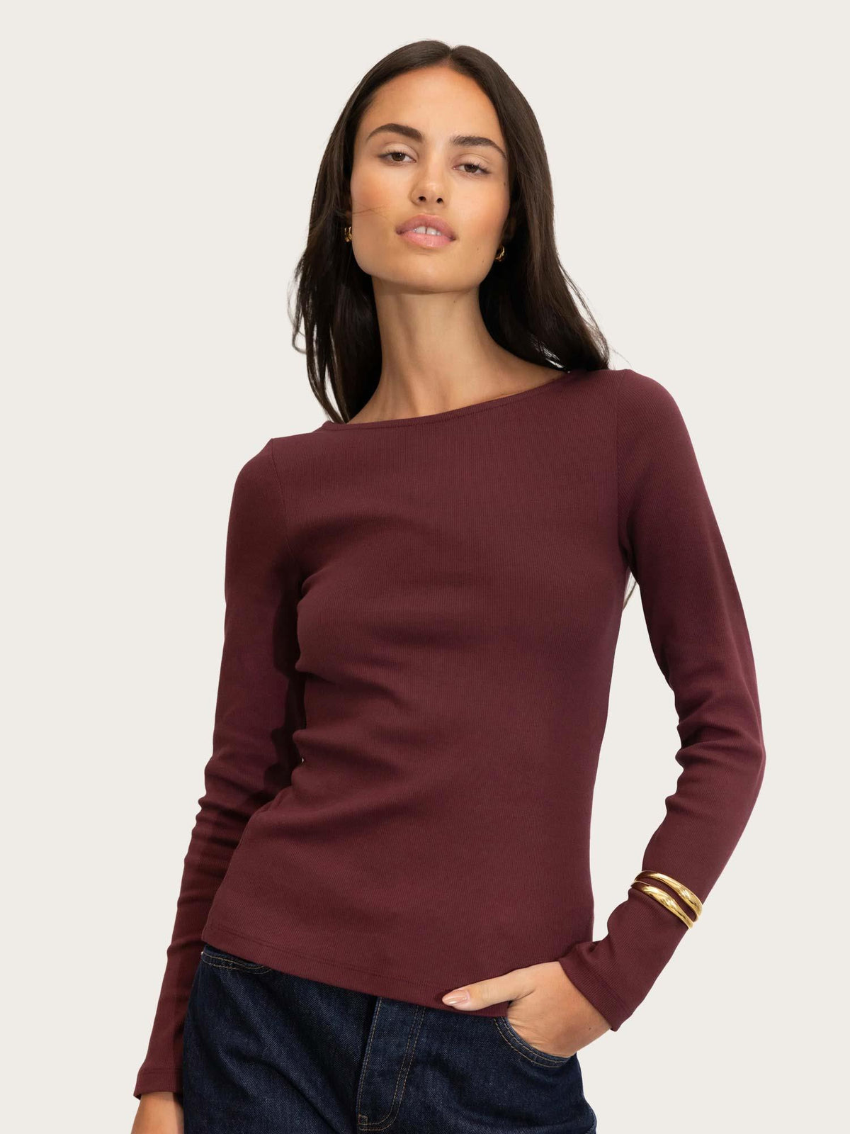 Petronella Rib Boatneck - Deep Plum