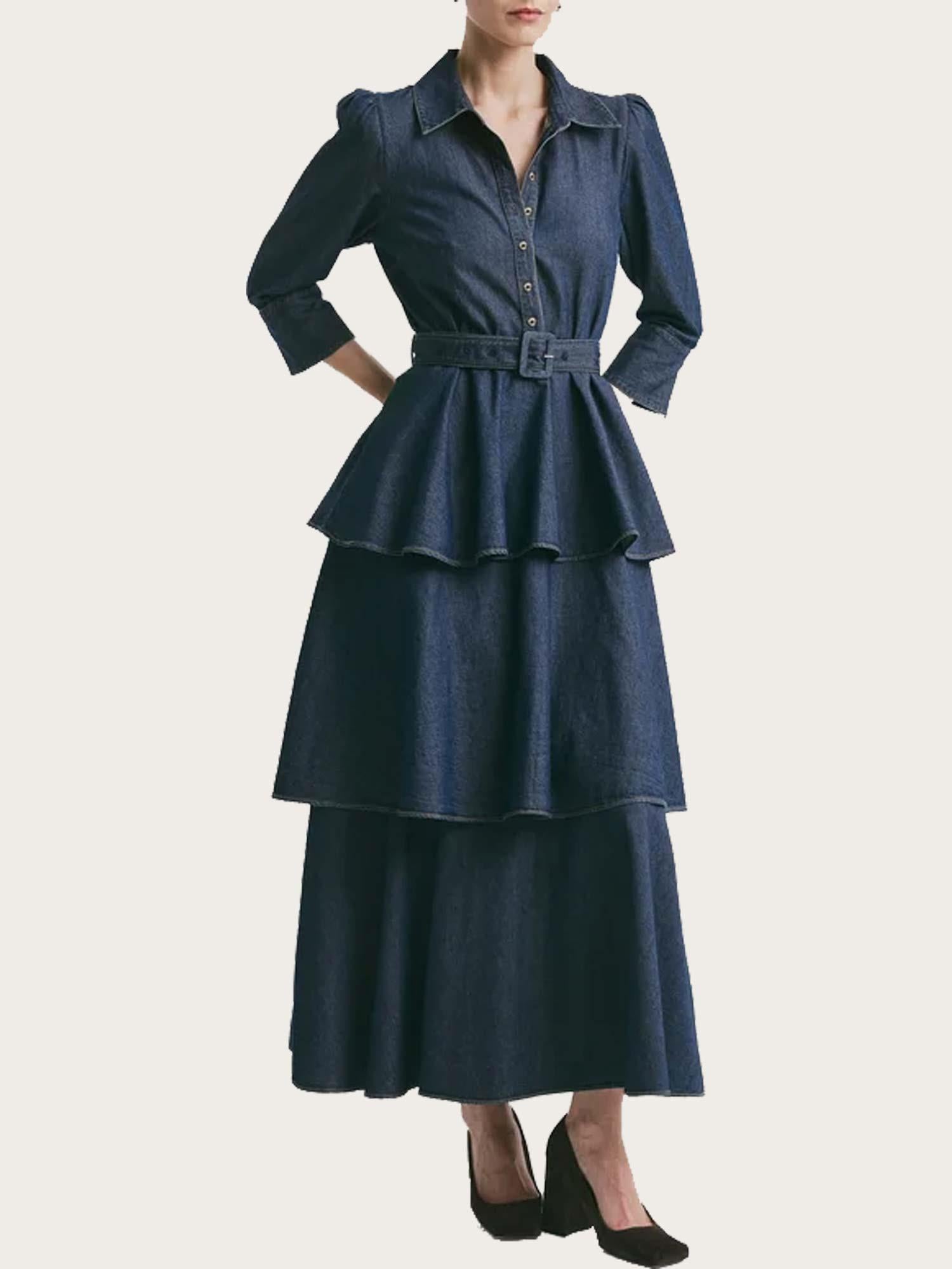 Denim Shirt Dress - Dark Blue