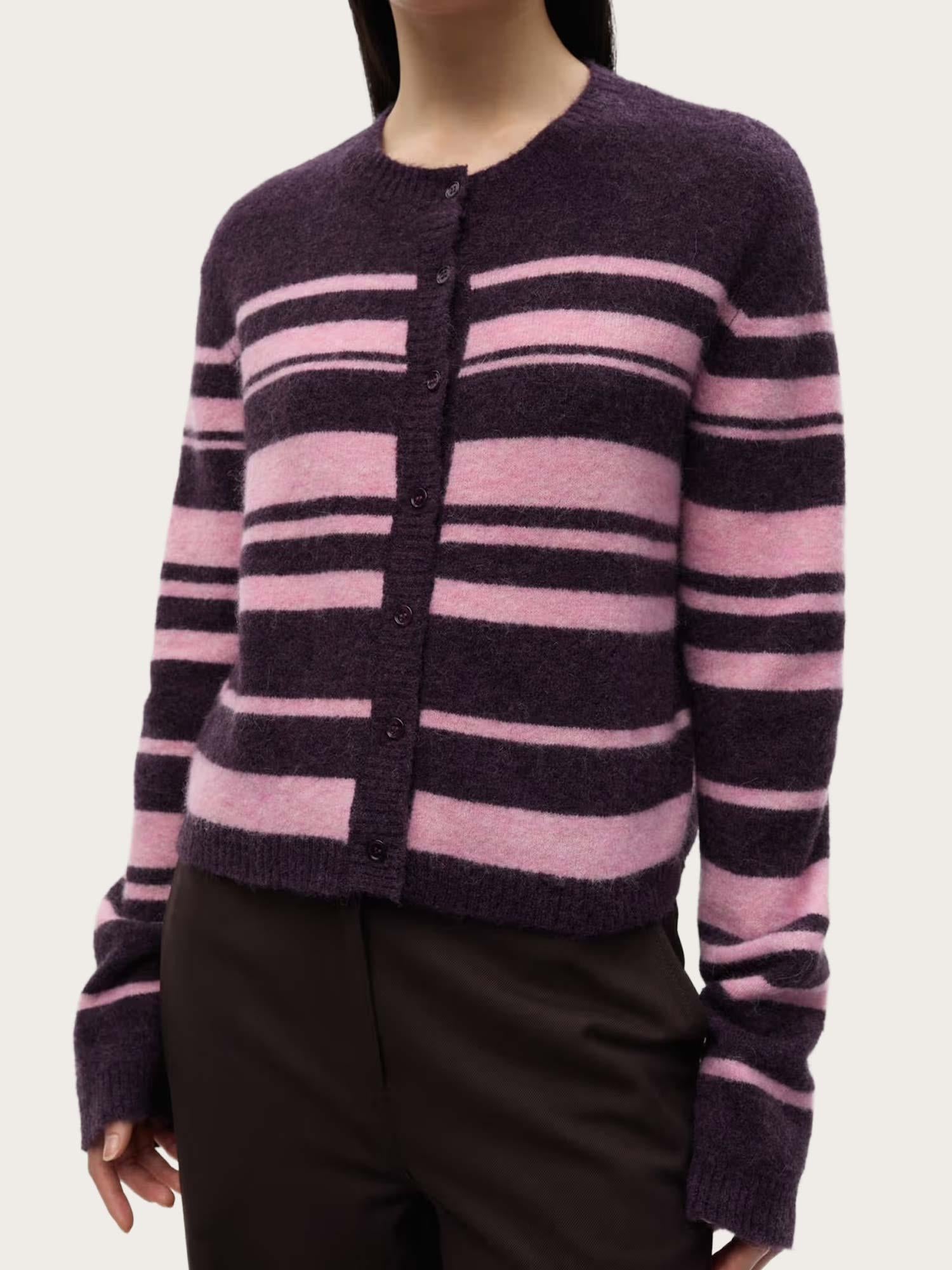 Enada LS Relaxed Cardigan st - Begonia Stripe