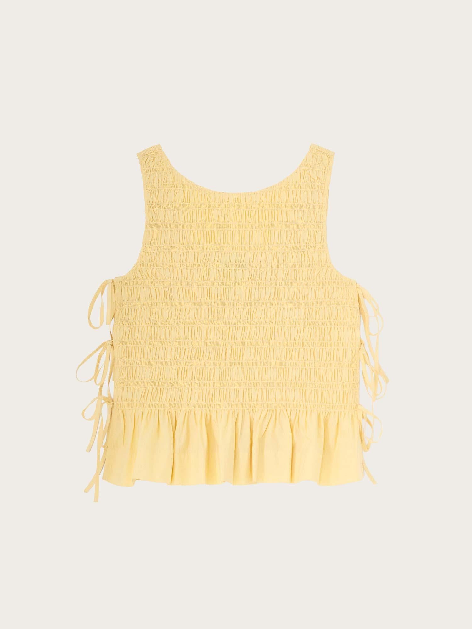 Cotton Poplin Smock Tie String Top - Italian Straw
