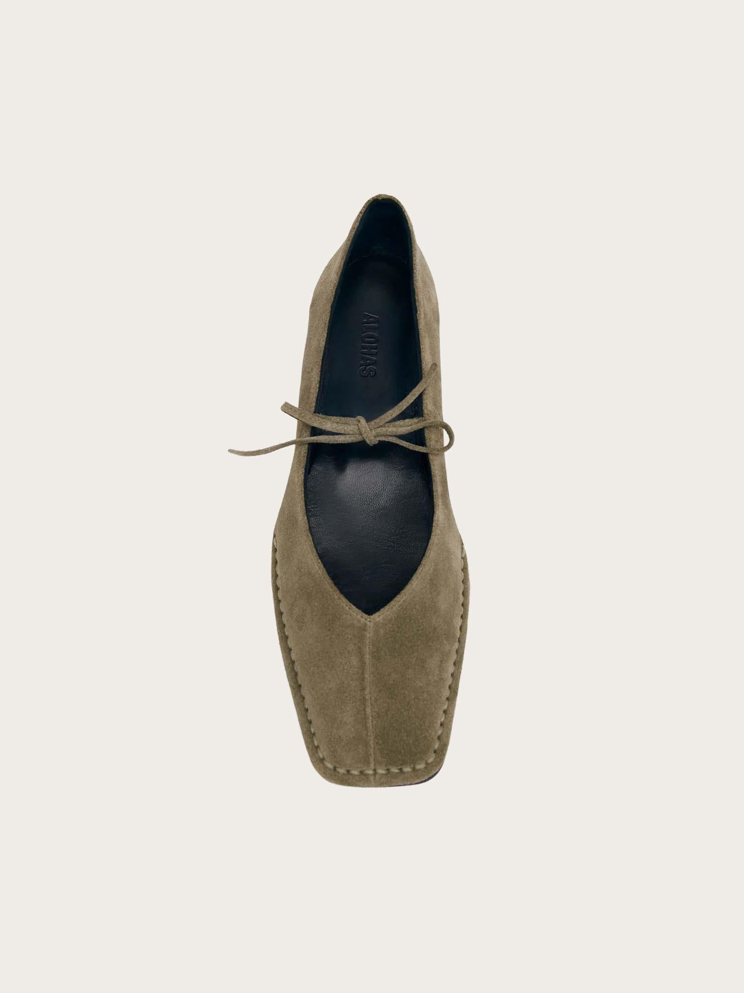 Sway Suede Khaki Leather Ballet Flats
