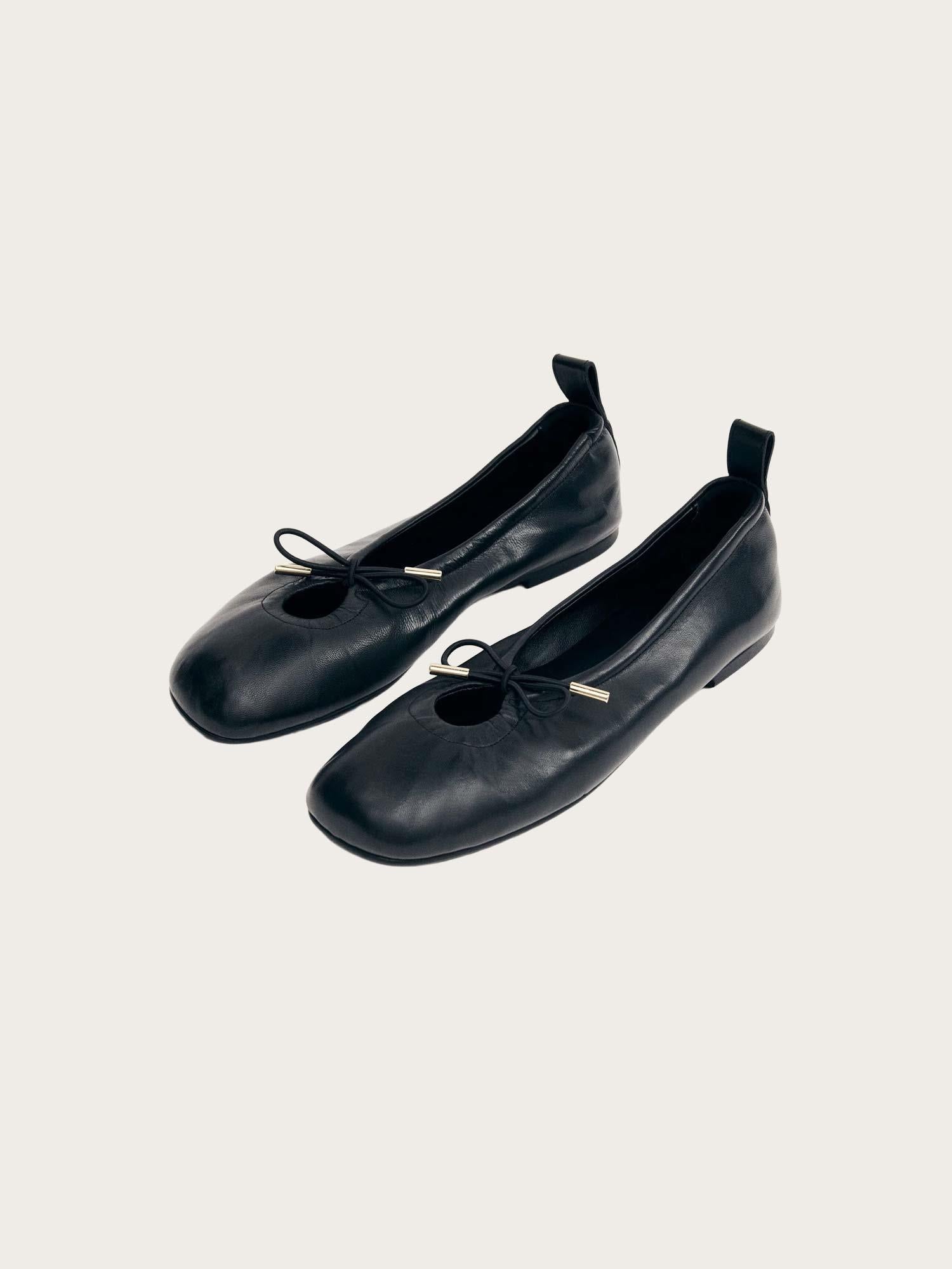 Rosalind Black Leather Ballet Flats