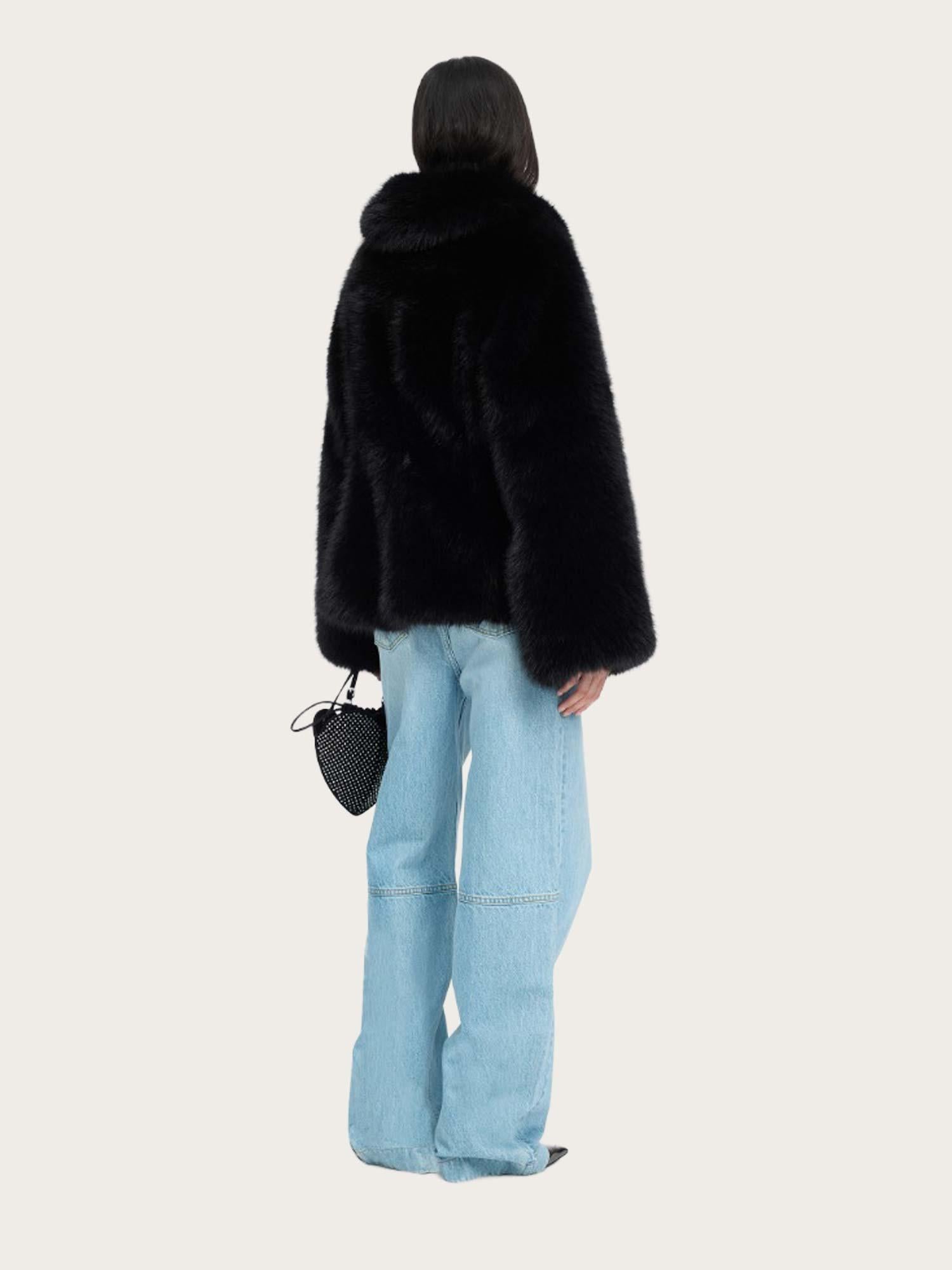 Faux Fur Flared Jacket - Black