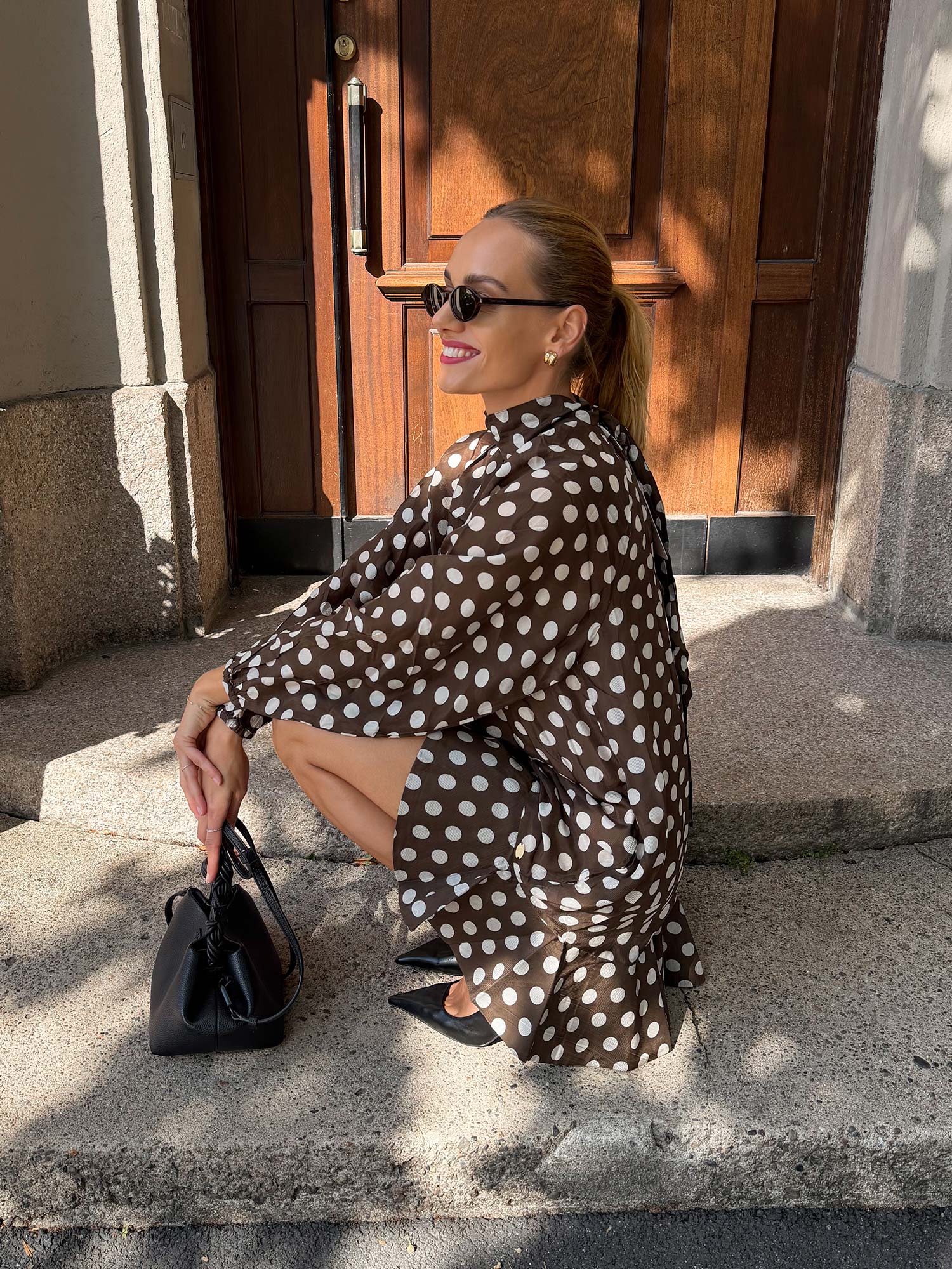 Striped Organza Shift Dress - Dots