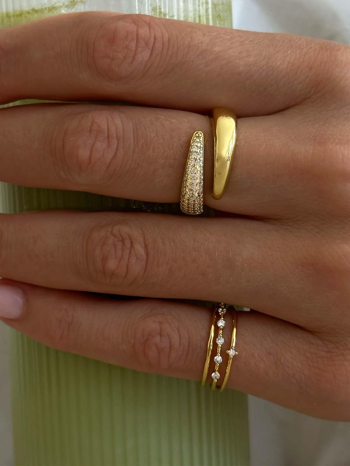 Beaded Zirconia Stacker Ring - Gold