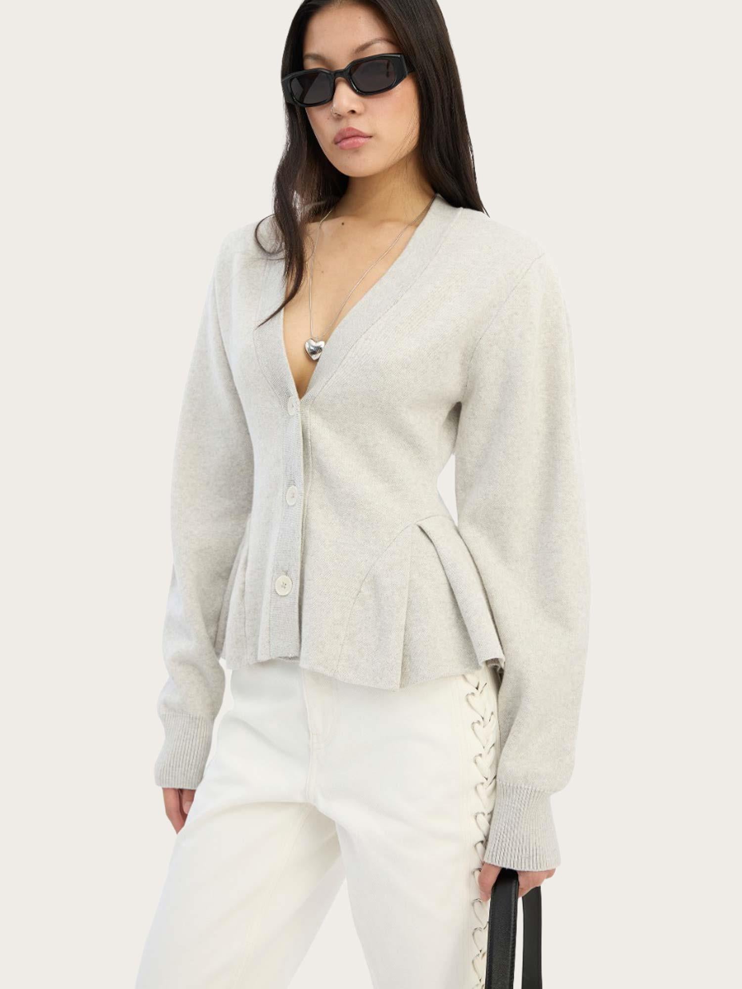 Peplum Knit Cardigan - Pumice Stone