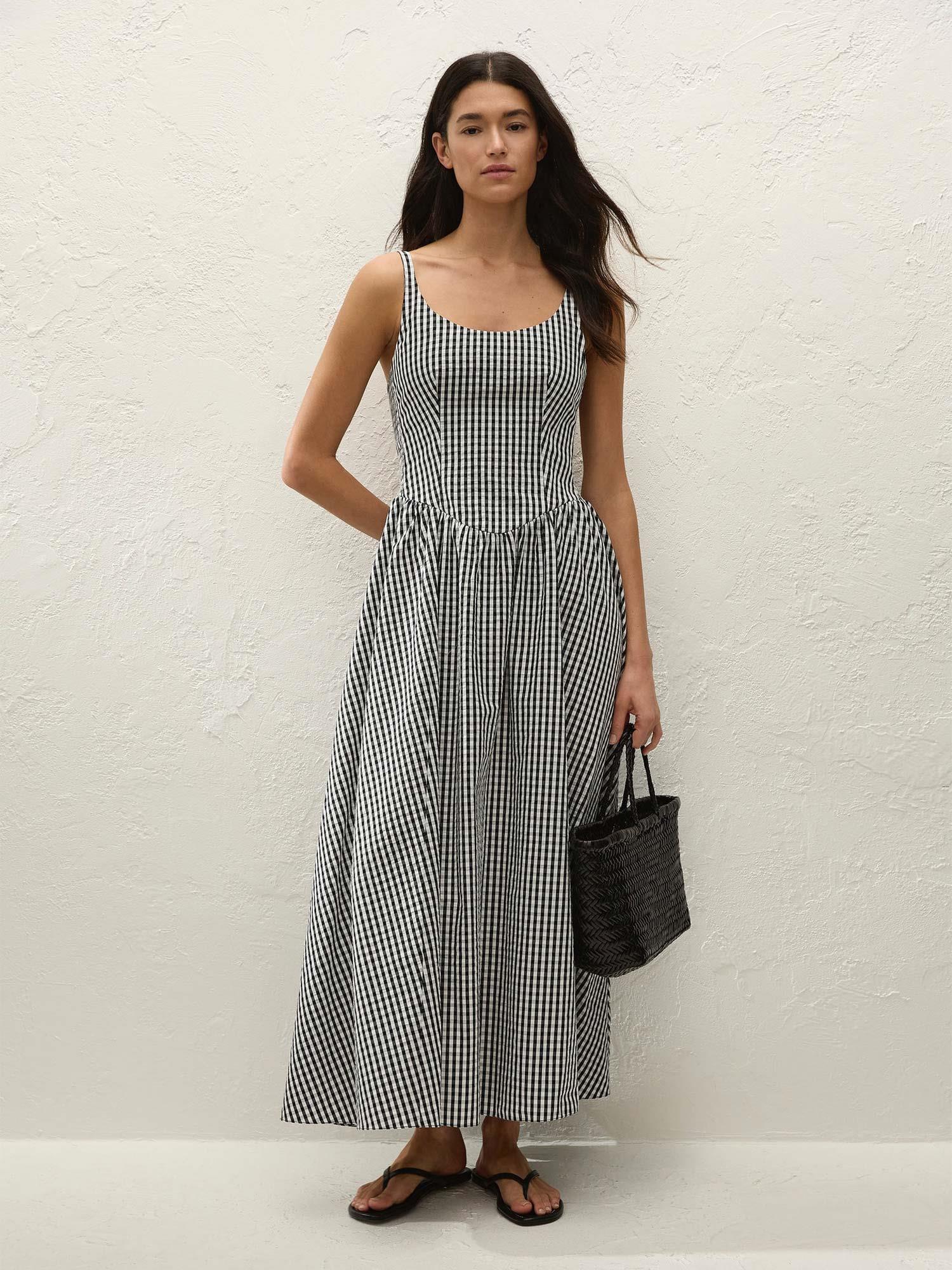 Chiara Midi Dress - Black Textured Gingham