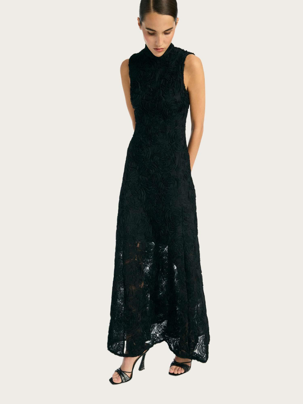 Flower Mesh Maxi Dress - Black