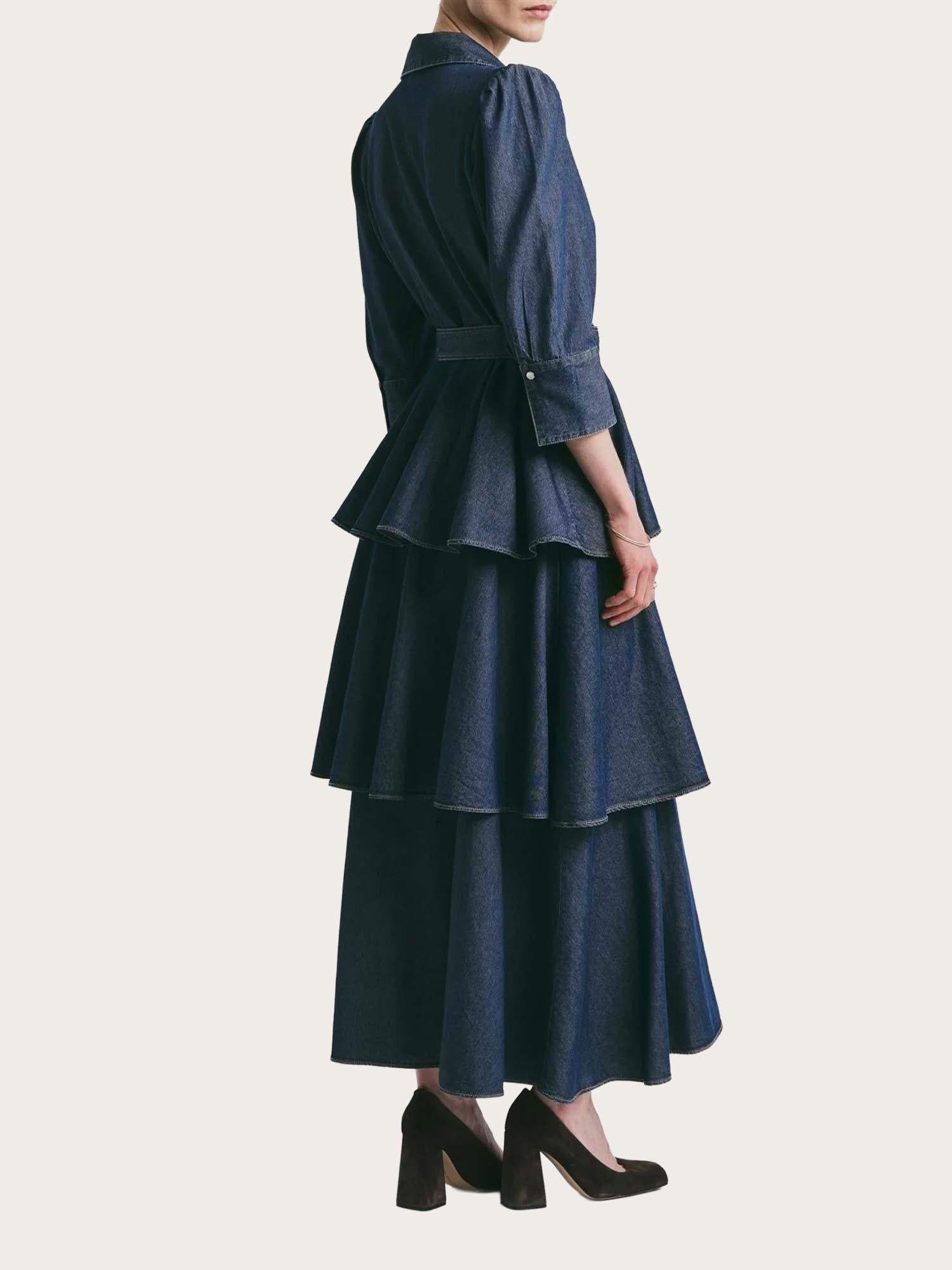 Denim Flounce Dress - French Blue