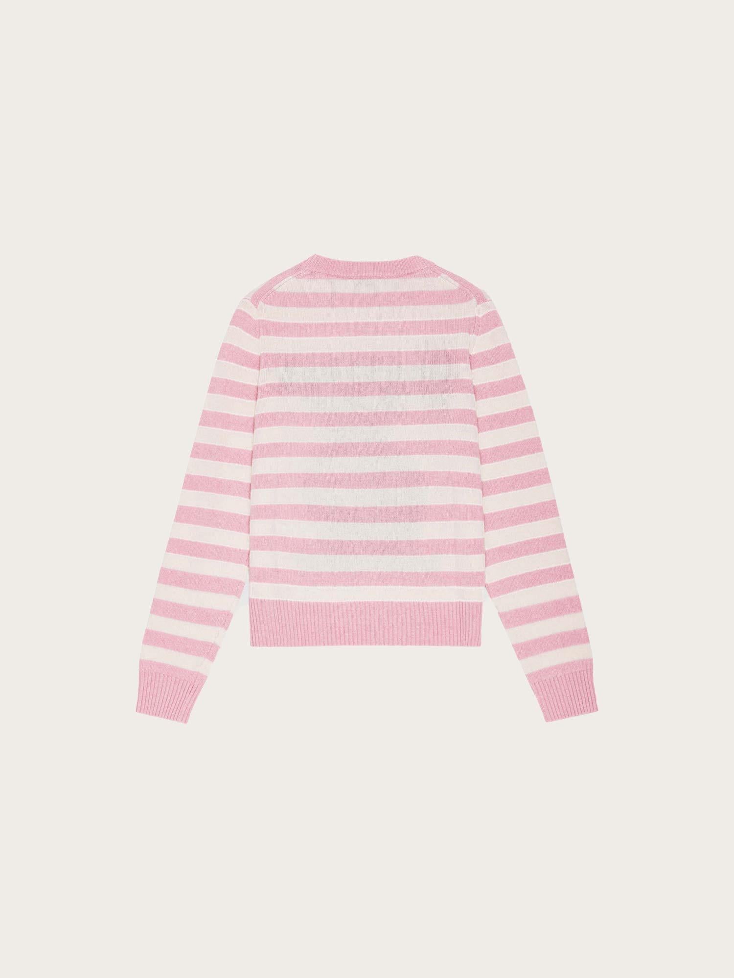 Striped Graphic Wool Mix Bunny Crew Neck - Primerose pink