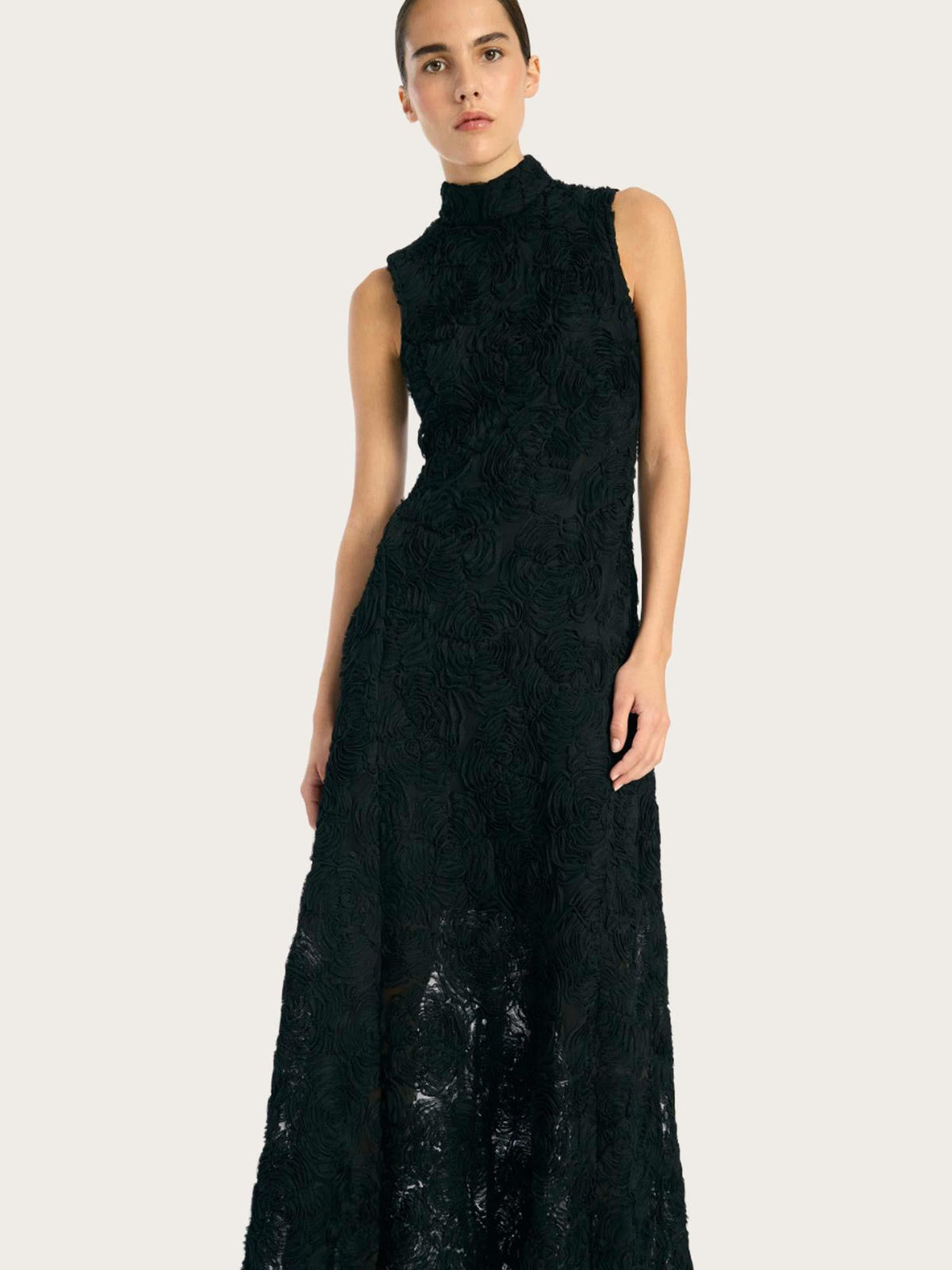 Flower Mesh Maxi Dress - Black