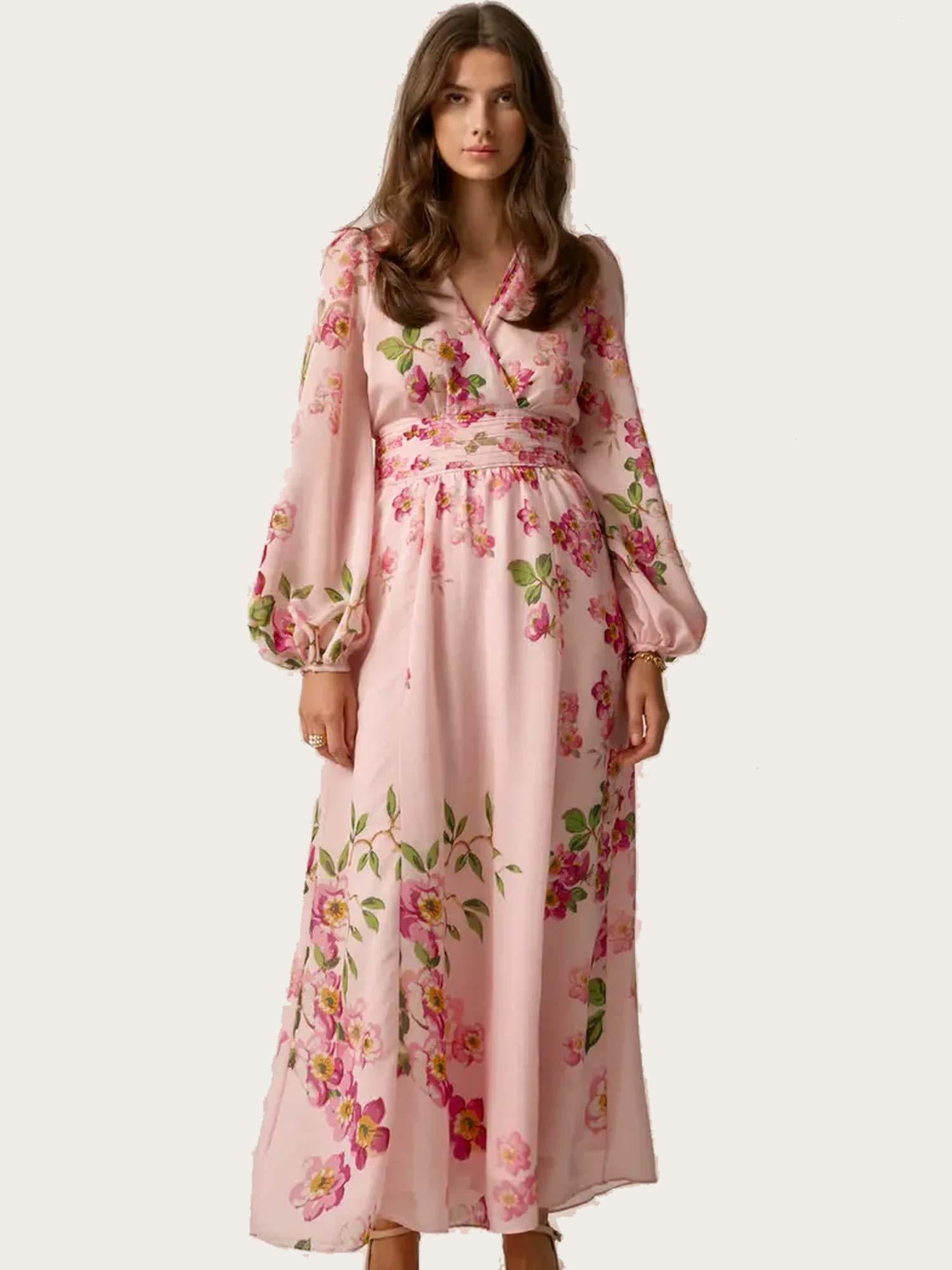 Viscose V-neck Dress - Cherry Blossom