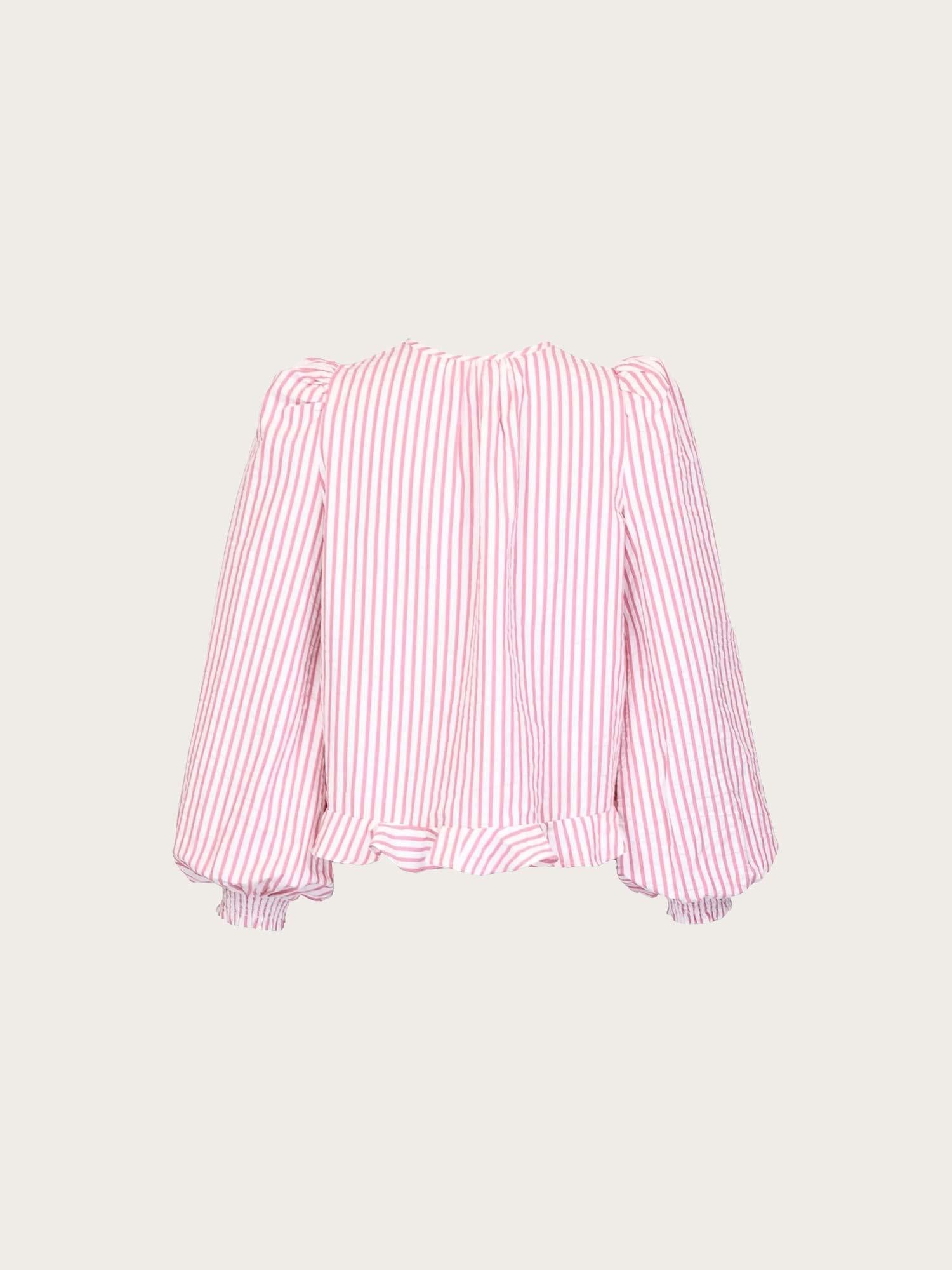 Seersucker Bow Blouse - Pink Stripe