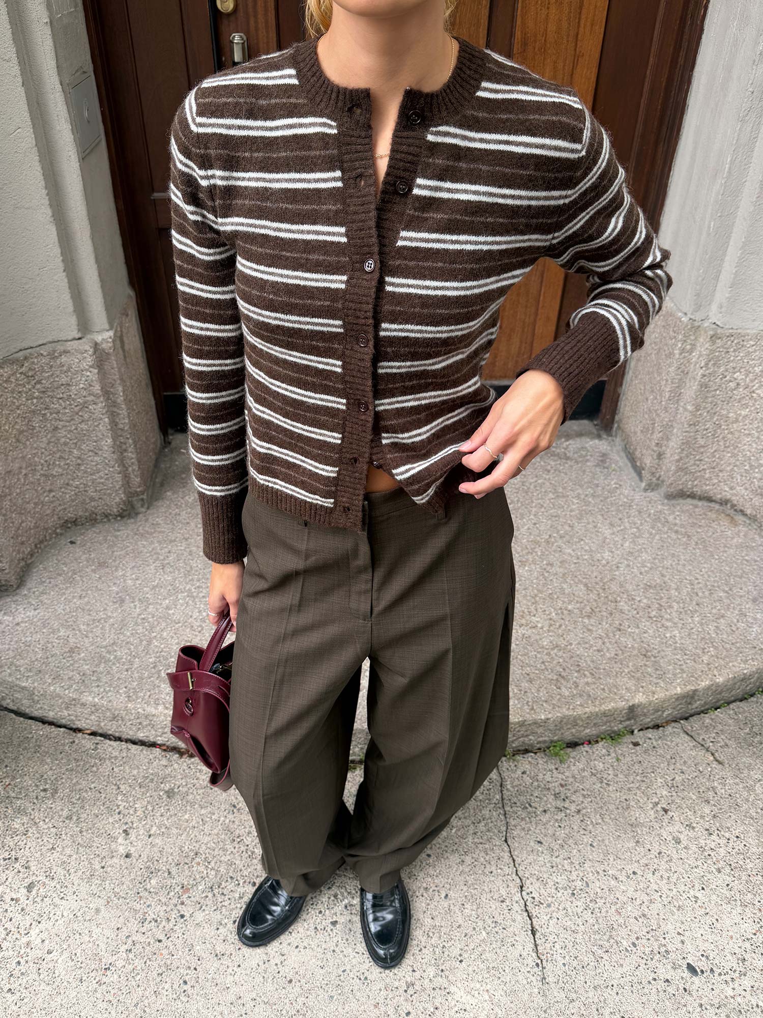 Enada LS Cardigan ST - Pine Stripe