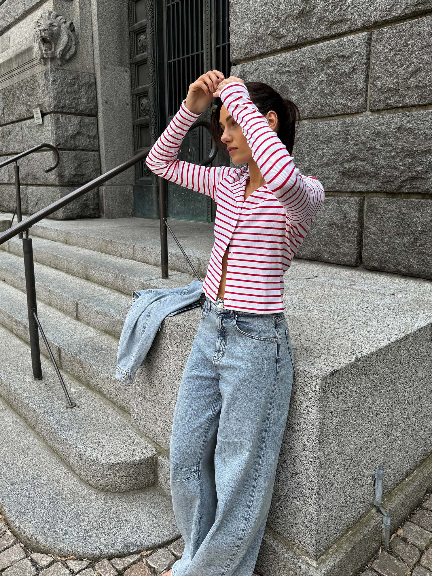 Enally LS O-N Cardigan ST - Salsa White Stripe