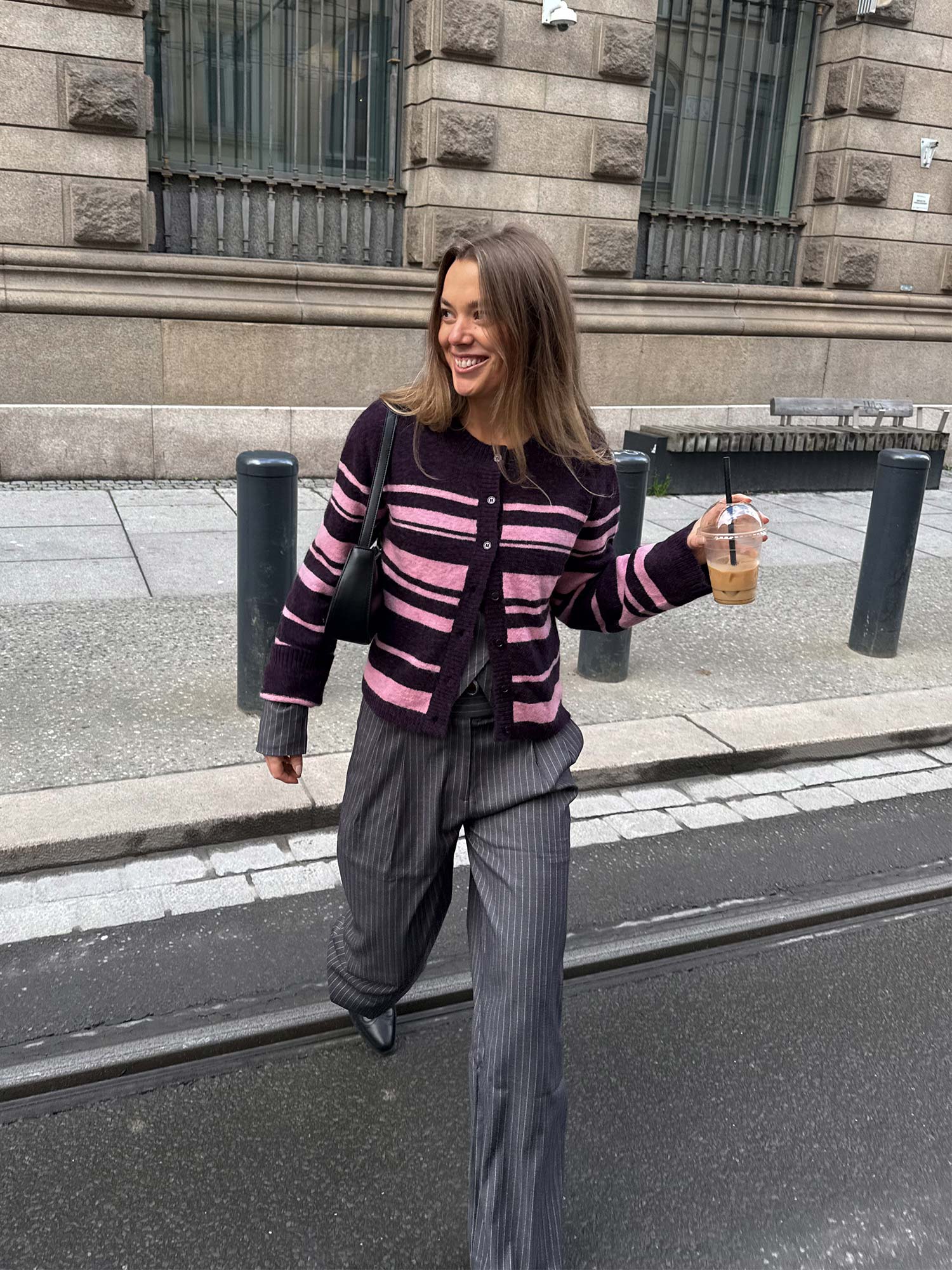 Enada LS Relaxed Cardigan st - Begonia Stripe