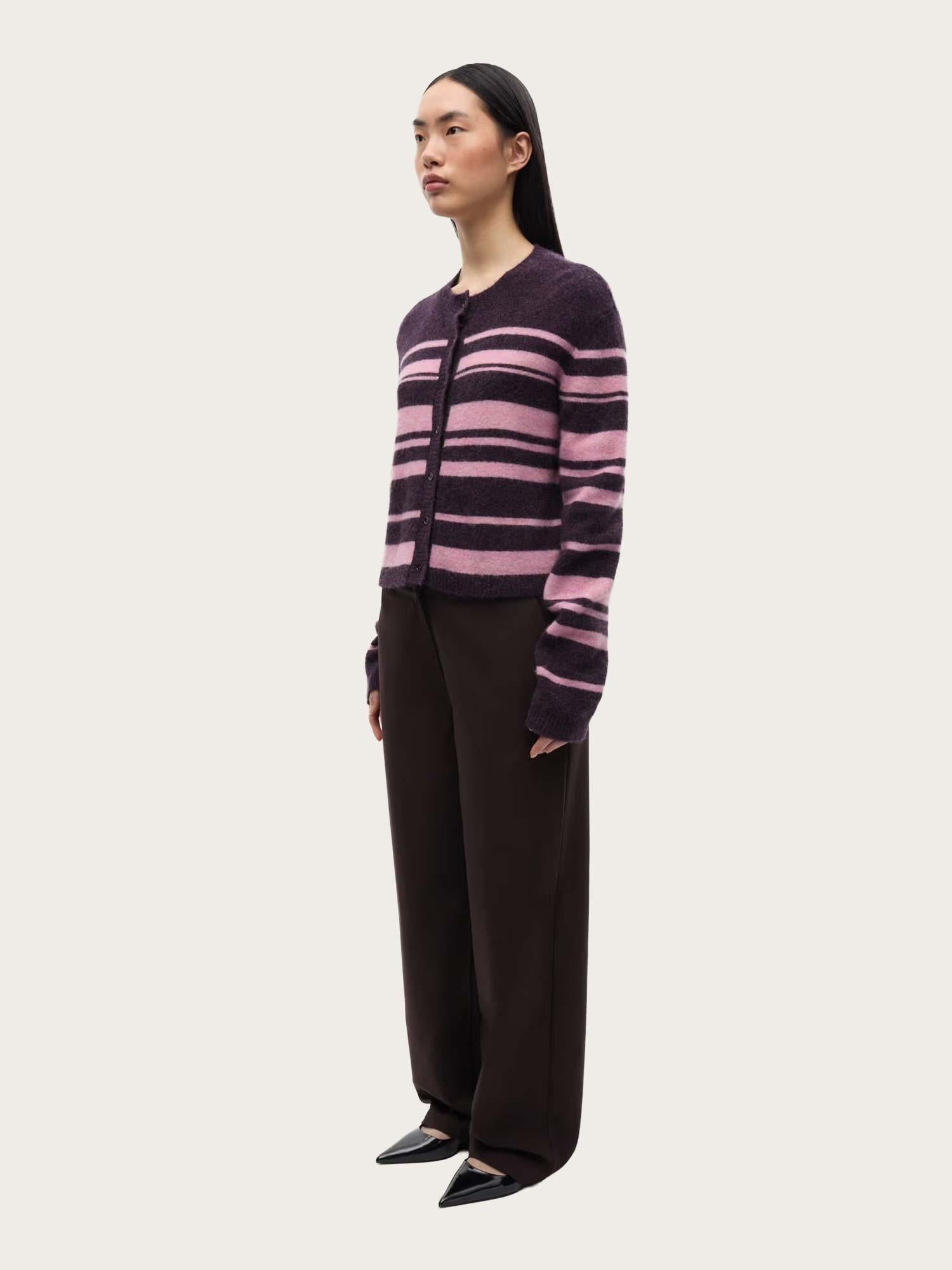 Enada LS Relaxed Cardigan st - Begonia Stripe