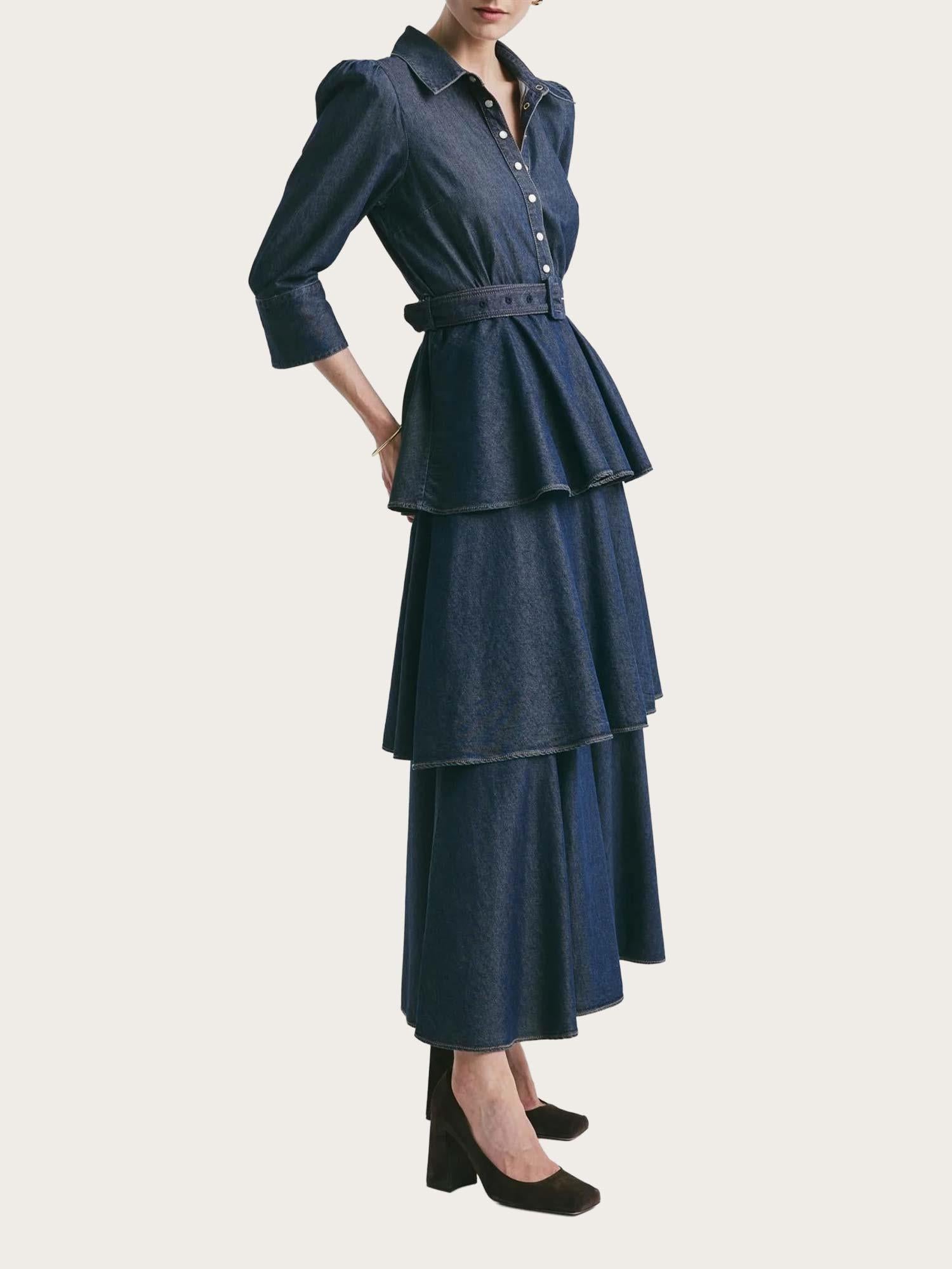 Denim Flounce Dress - French Blue