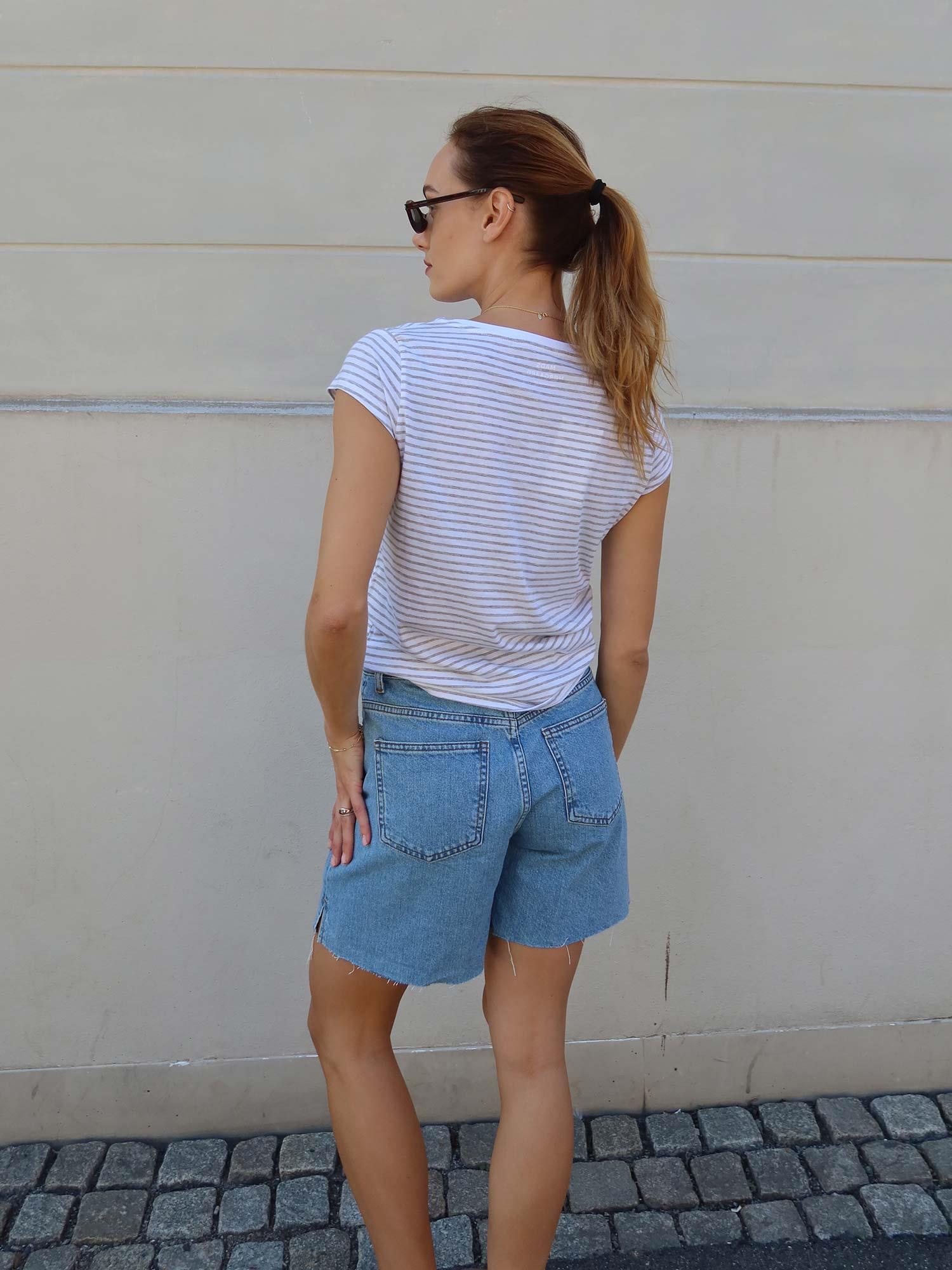 Fine Jersey Stripe Teasy Tee - Brilliant White/Light Grey
