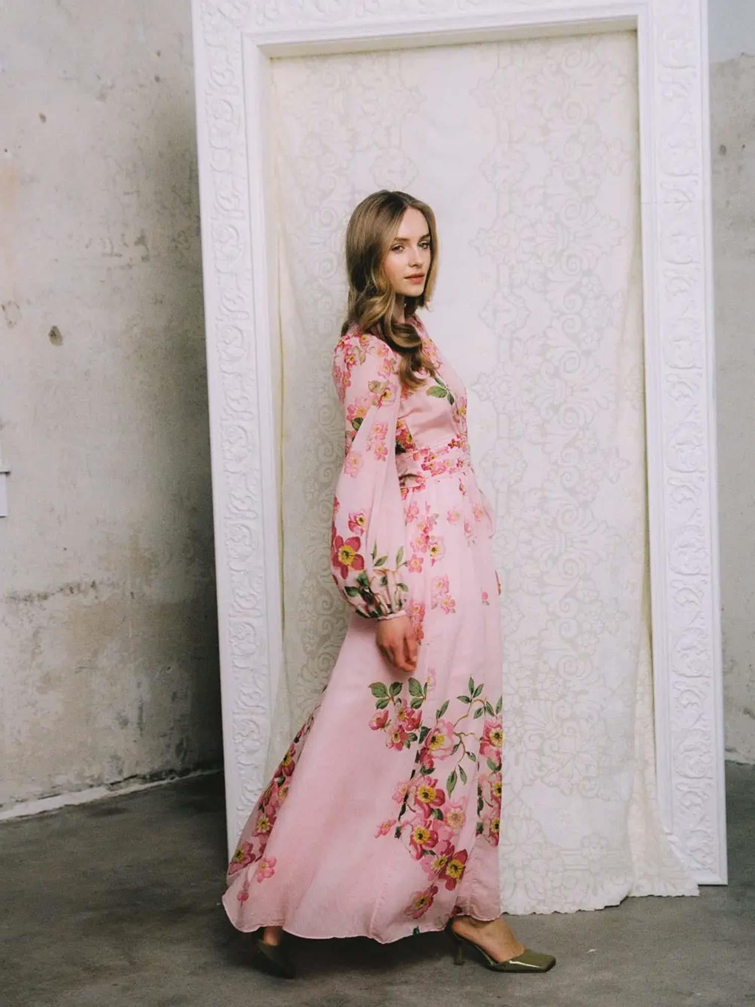 Viscose V-neck Dress - Cherry Blossom