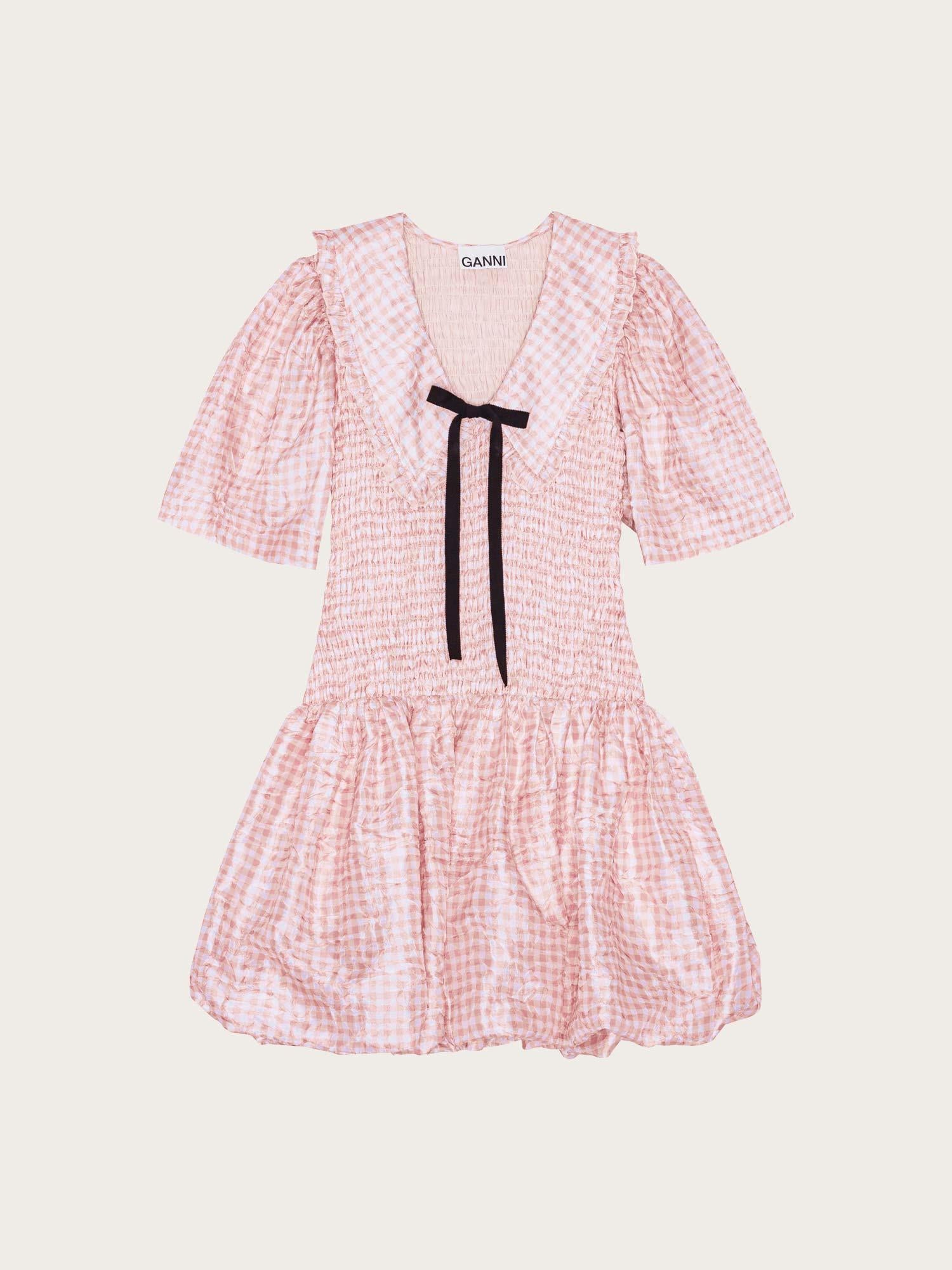 Shibori Pleat Mini Smock Bubble Dress - Bleached Mauve