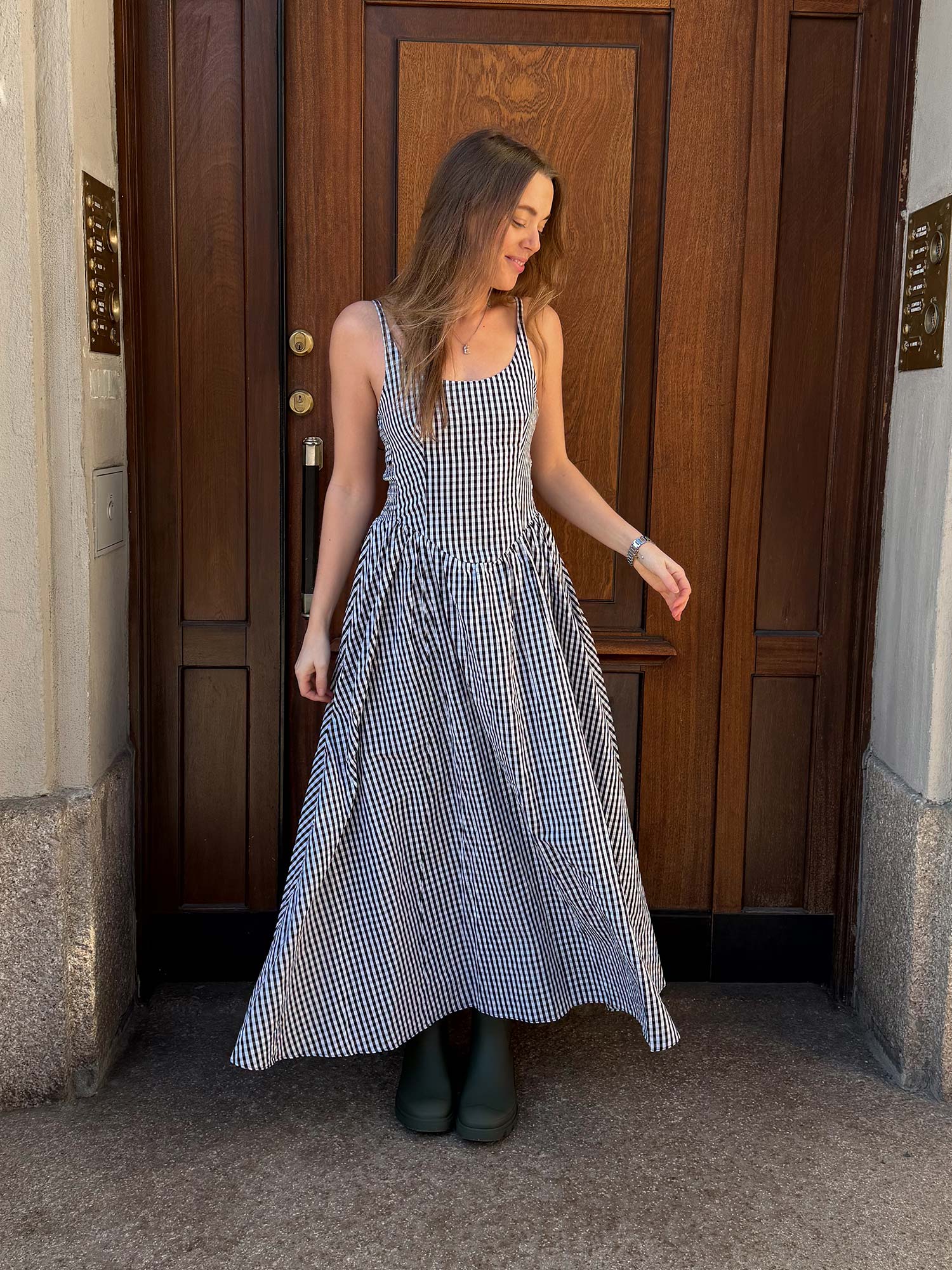 Chiara Midi Dress - Black Textured Gingham