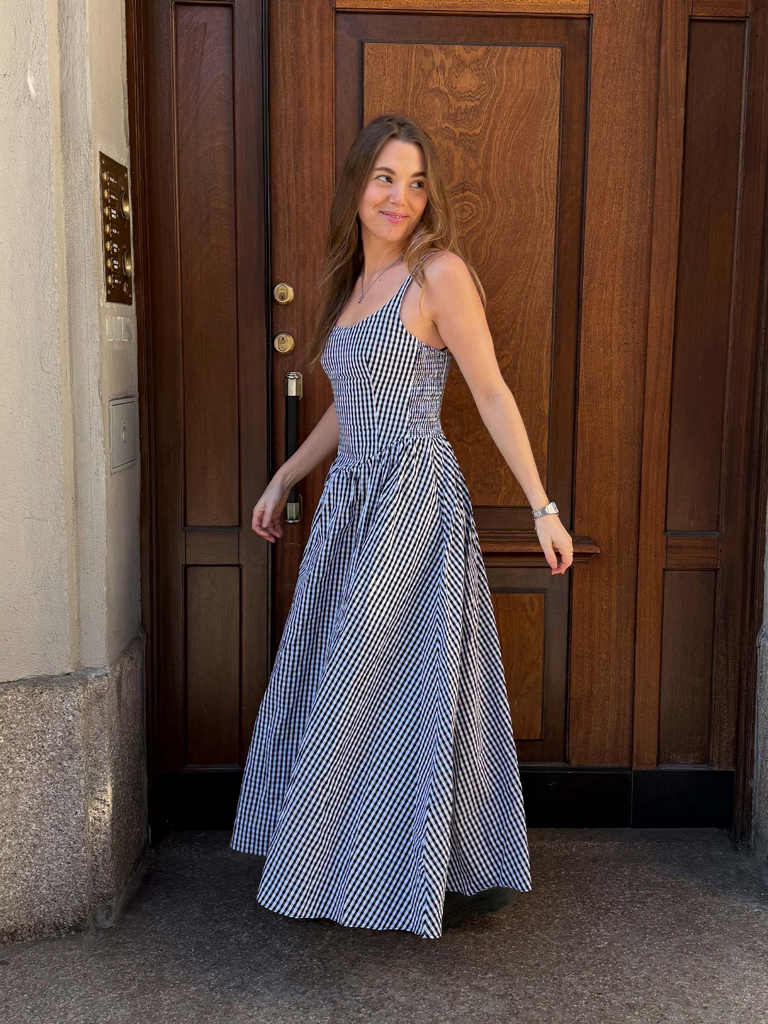 Chiara Midi Dress - Black Textured Gingham